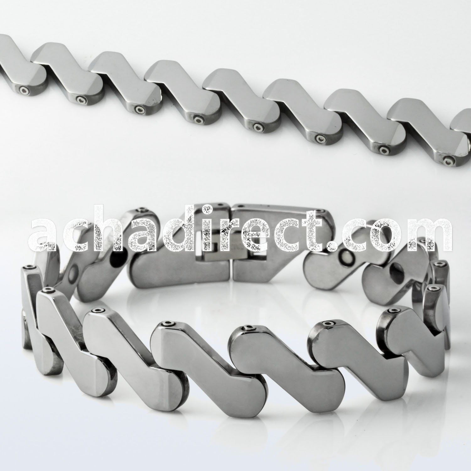 ub143 matte tungsten bracelet with diagonal zig zag links