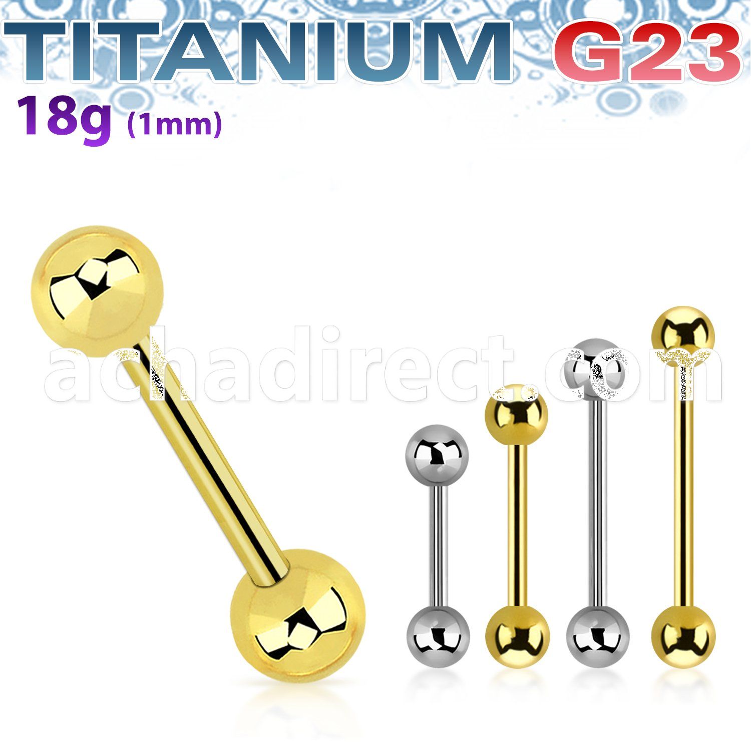 ubb18b3 titanium g23 barbell 18g 3mm balls