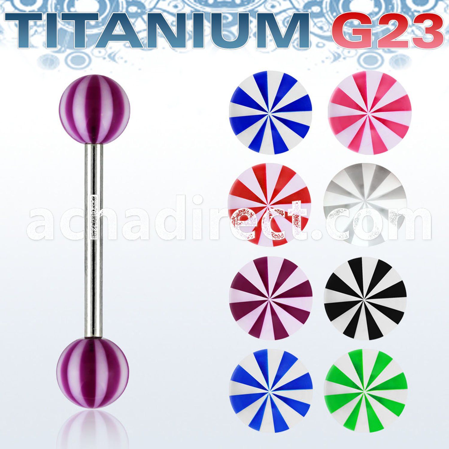 ubbbe titanium g23 tongue barbell with 6mm acrylic beach ball