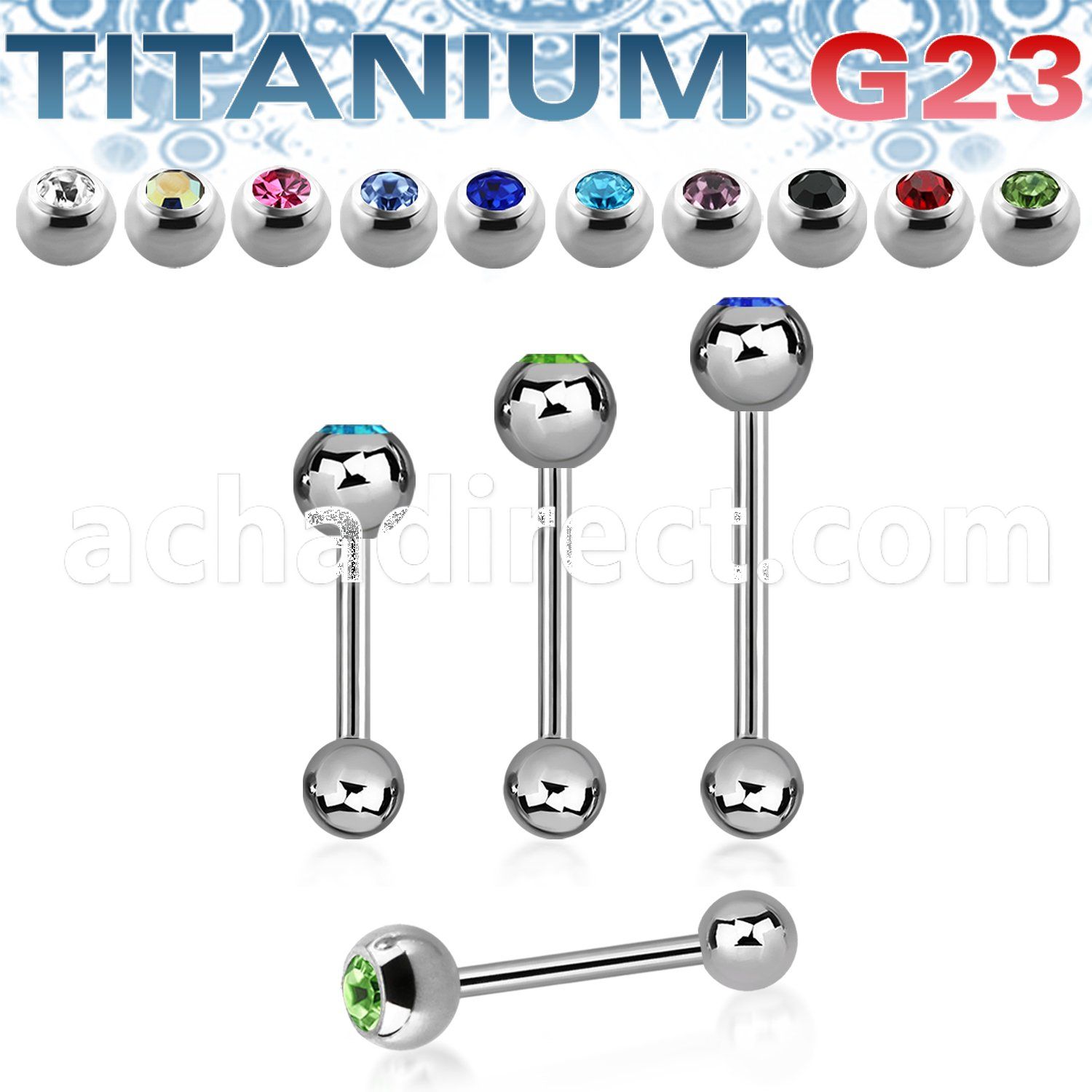 ubbc titanium g23 tongue barbell with 6mm bezel jewel ball