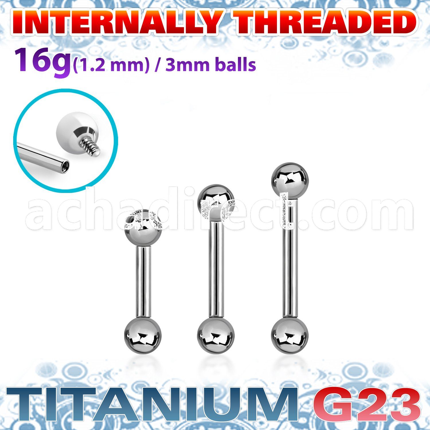 ubbebin titanium g23 eyebrow barbell 3mm internally threaded