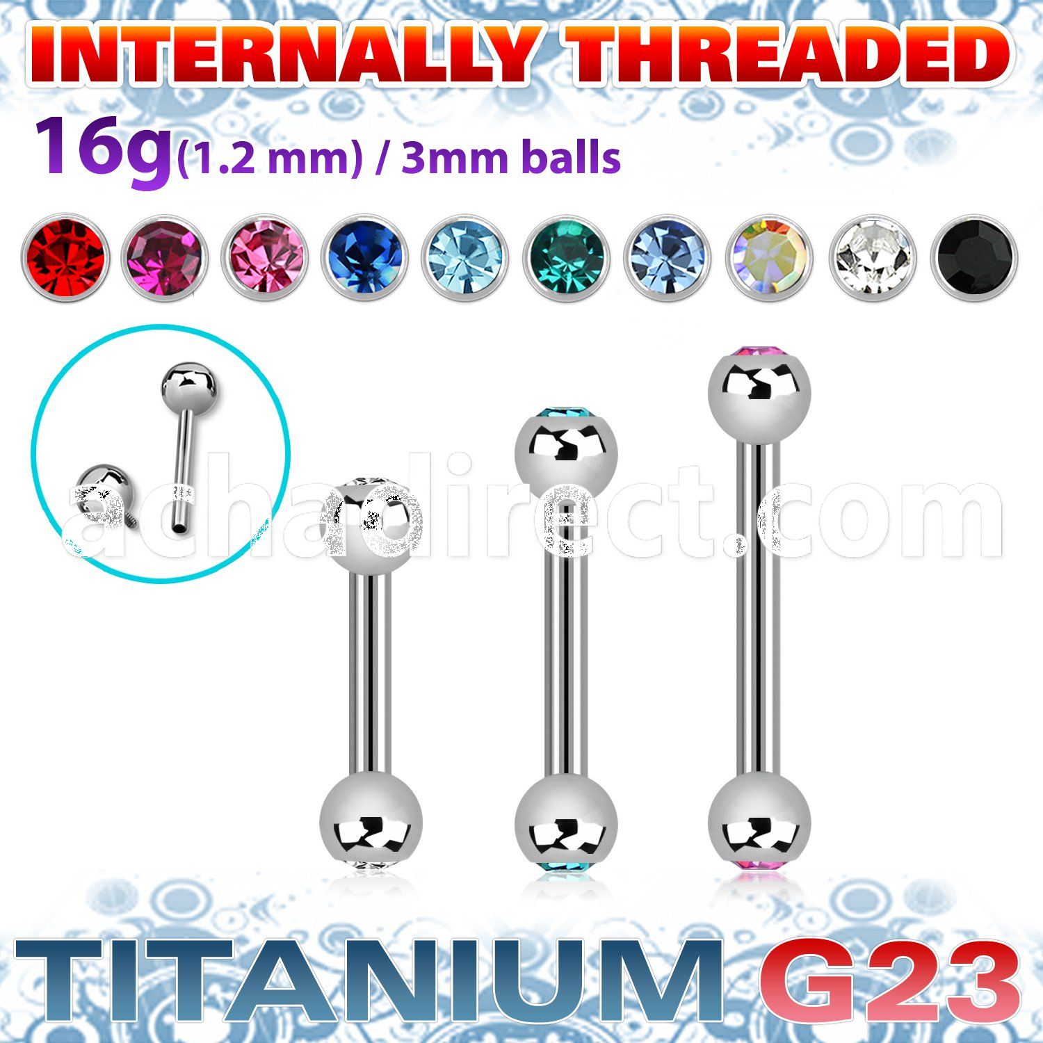 ubbejb3i titanium g23 internal barbell 3mm jewelball