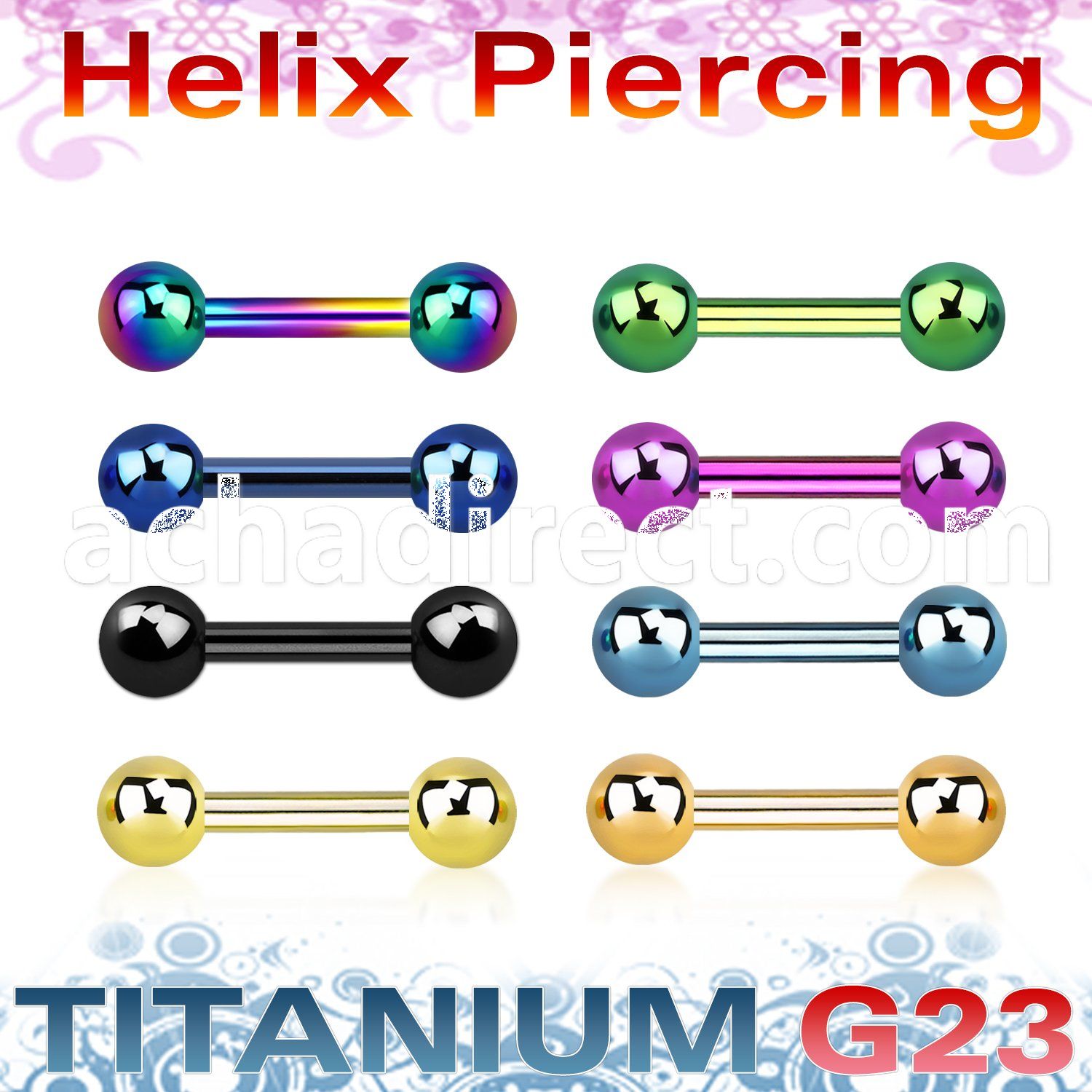 ubbert31 anodized titanium g23 helix barbell 16g w two 3mm balls