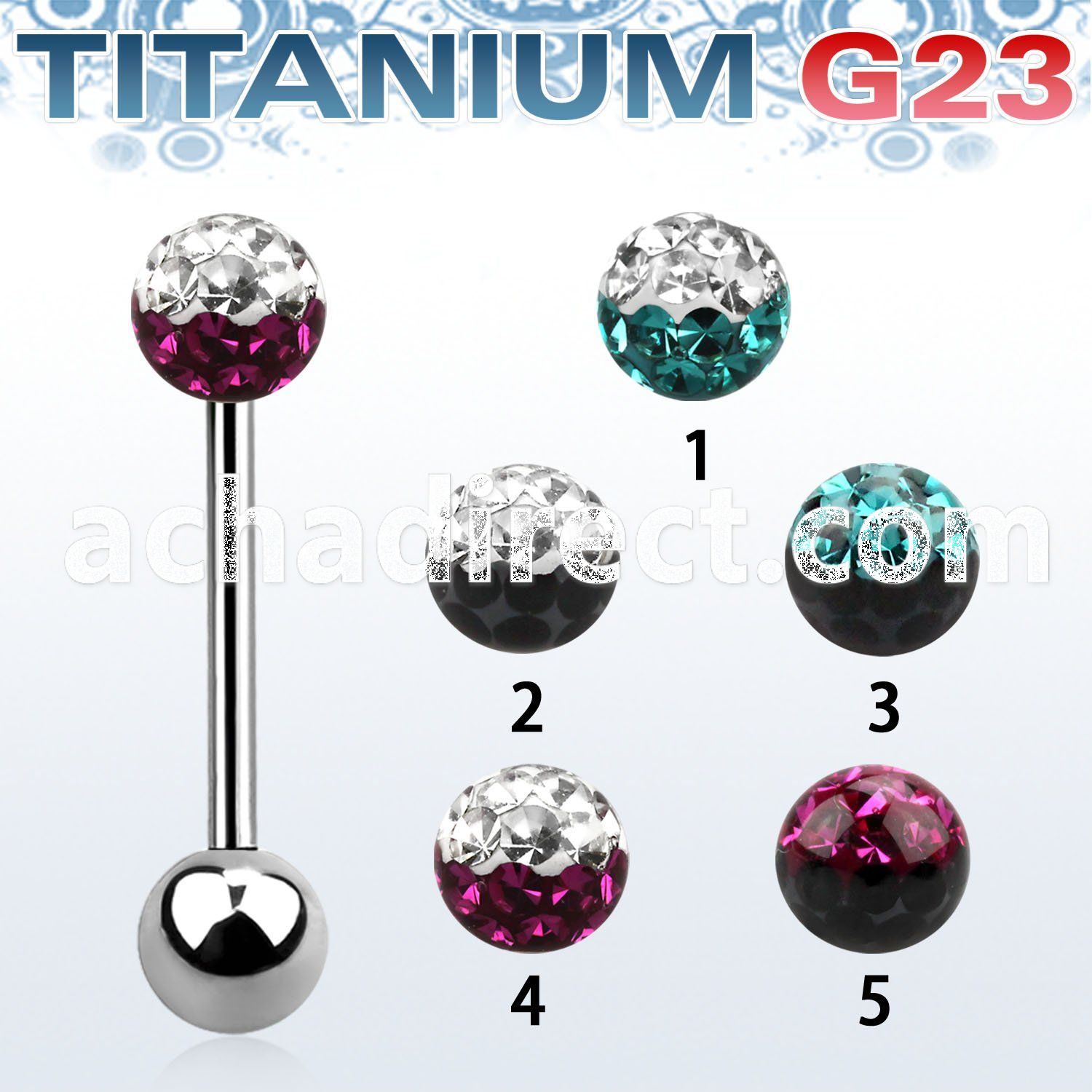 ubbfr5e titanium g23 barbell w 5mm 2 color ferido ball