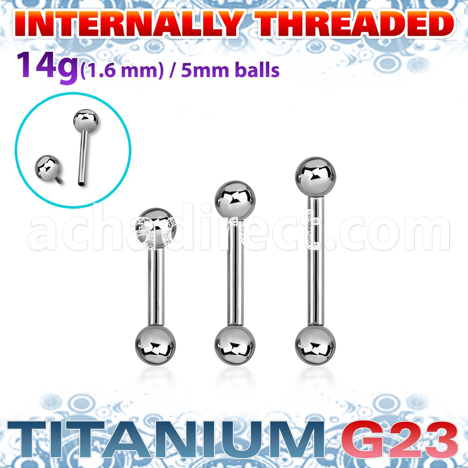 ubbsin g23 tongue barbell 5mm internally threaded