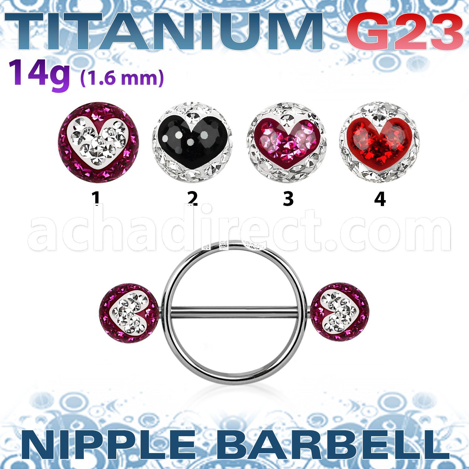 ubfnpe8 nipple shield w titanium bar w 2 8mm multi crystal balls