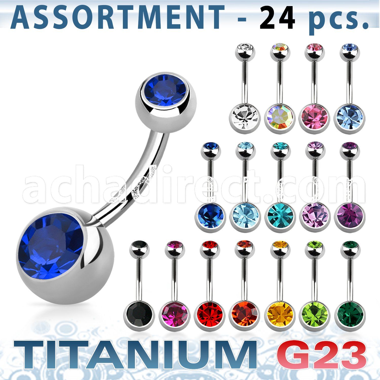 ublk20a bulk of titanium g23 2 jewel banana w 5 8mm bezel balls