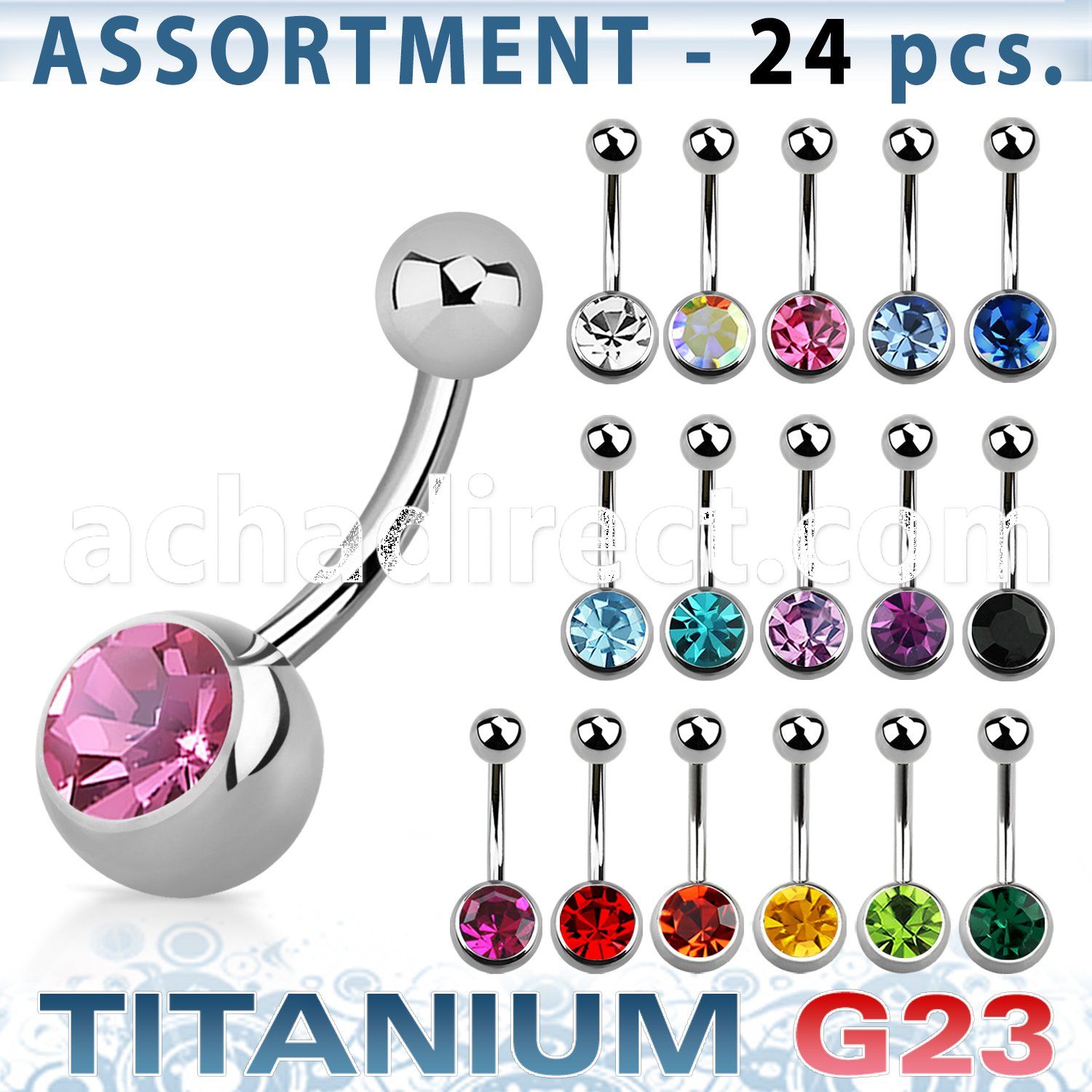ublk20b bulk of titanium g23 belly bananas with 8mm bezel jewel