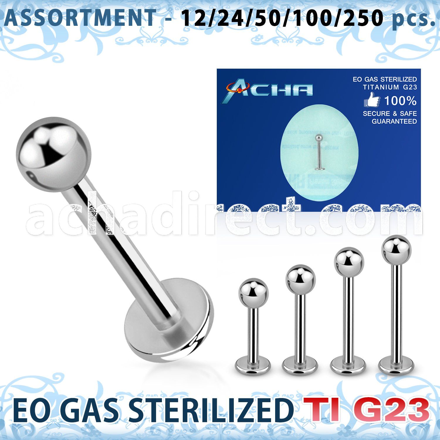 ublk470 sterilized titanium g23 labret with 3mm ball