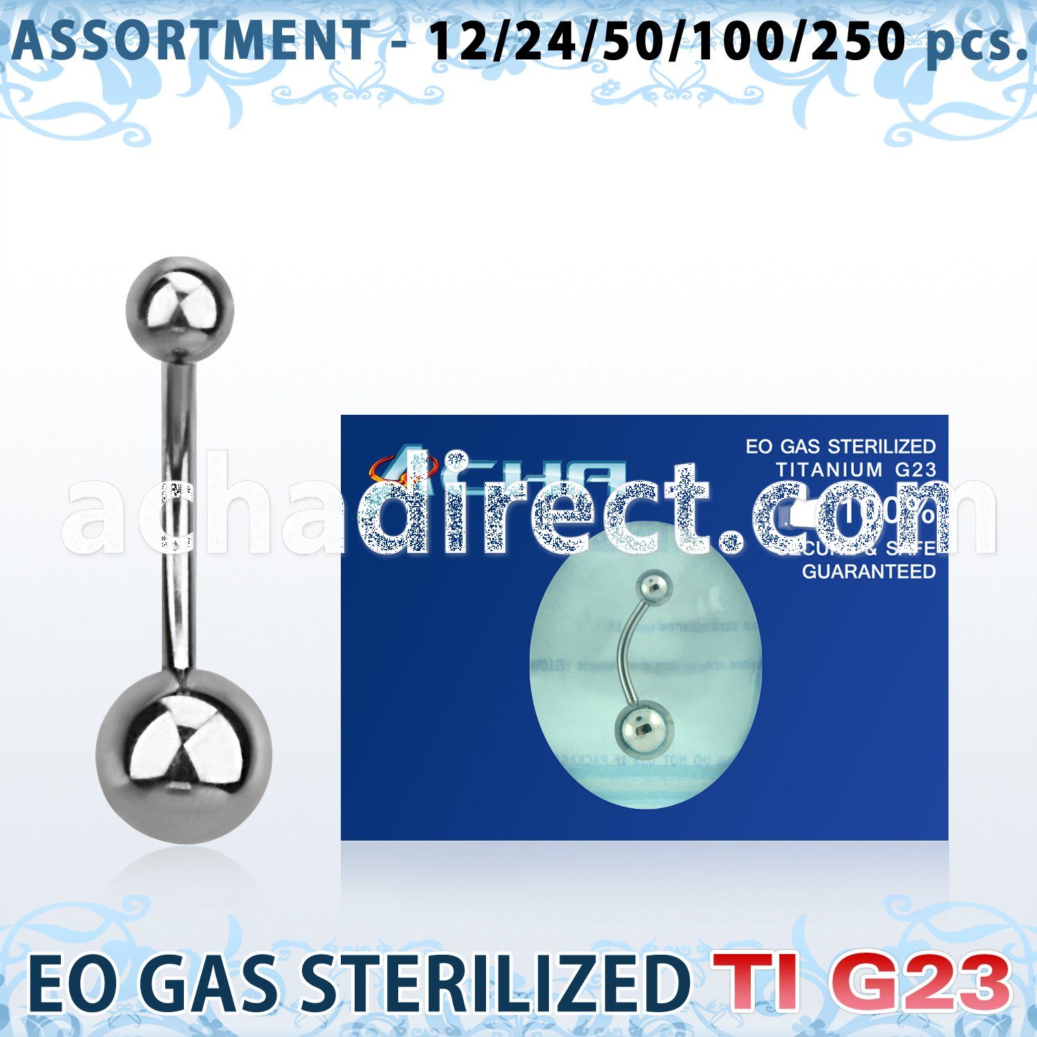 ublk472 sterilized titanium g23 belly banana with 5 8mm ball