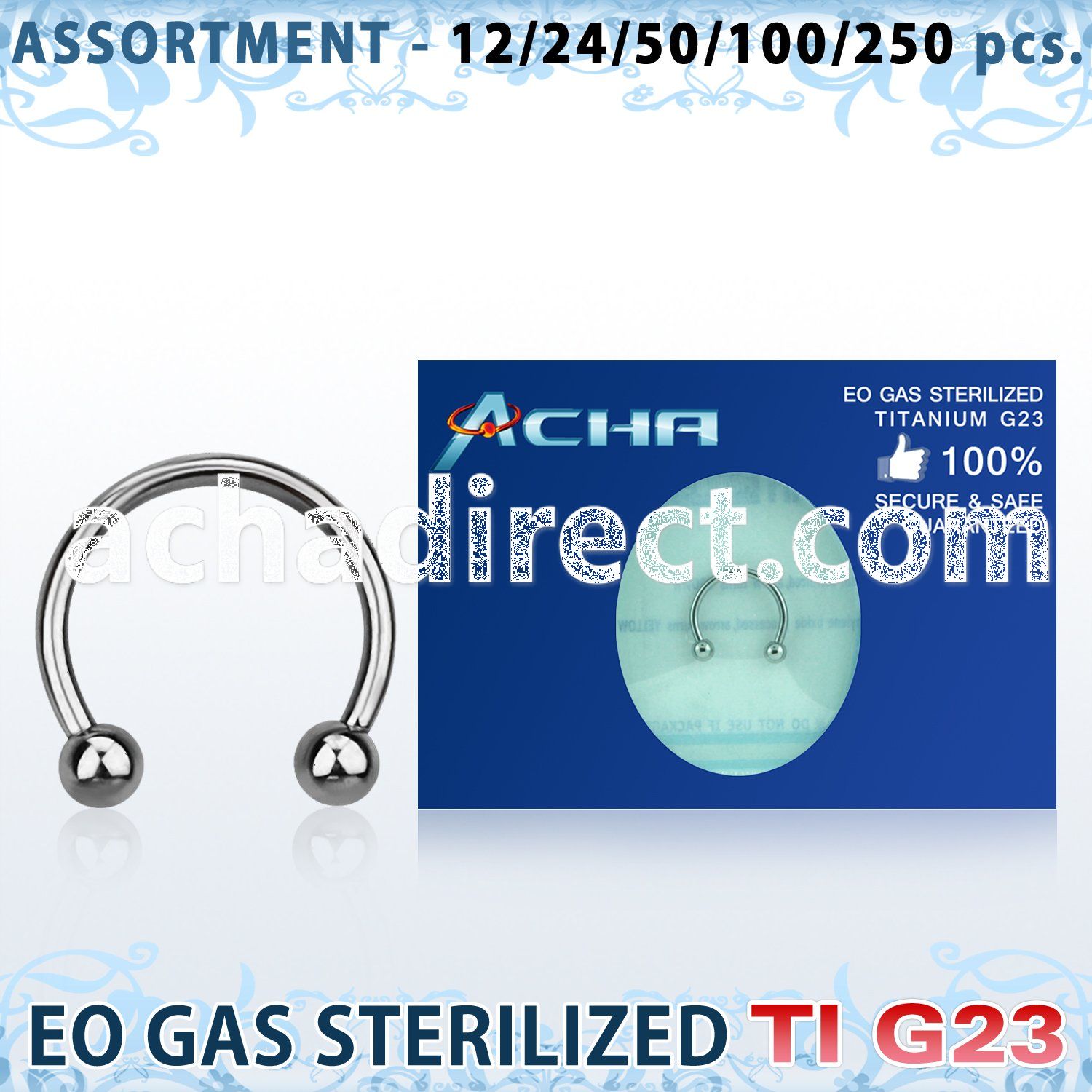 ublk474 sterilized titanium g23 circular barbell with 3mm balls