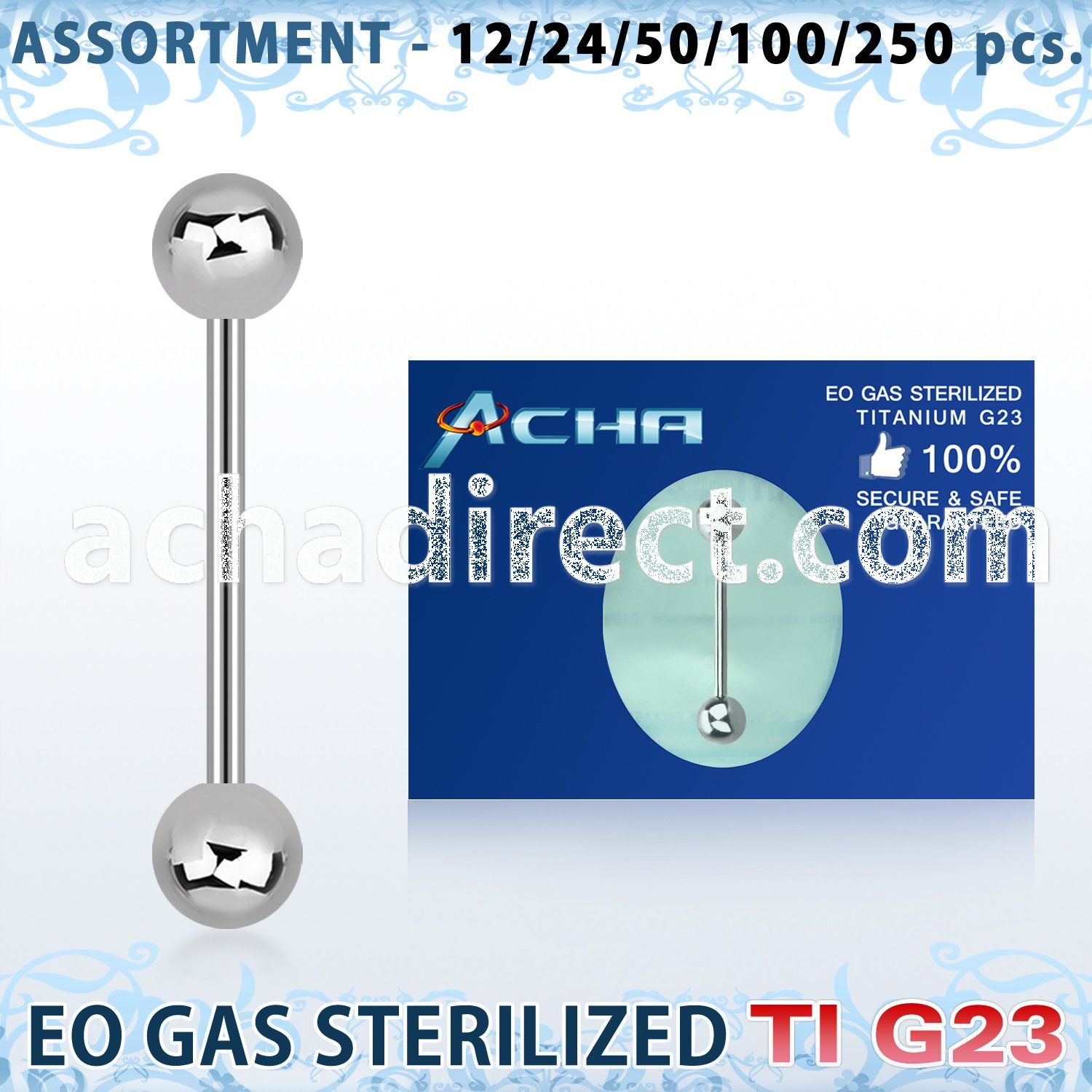 ublk477 sterilized titanium g23 tongue with 6mm balls