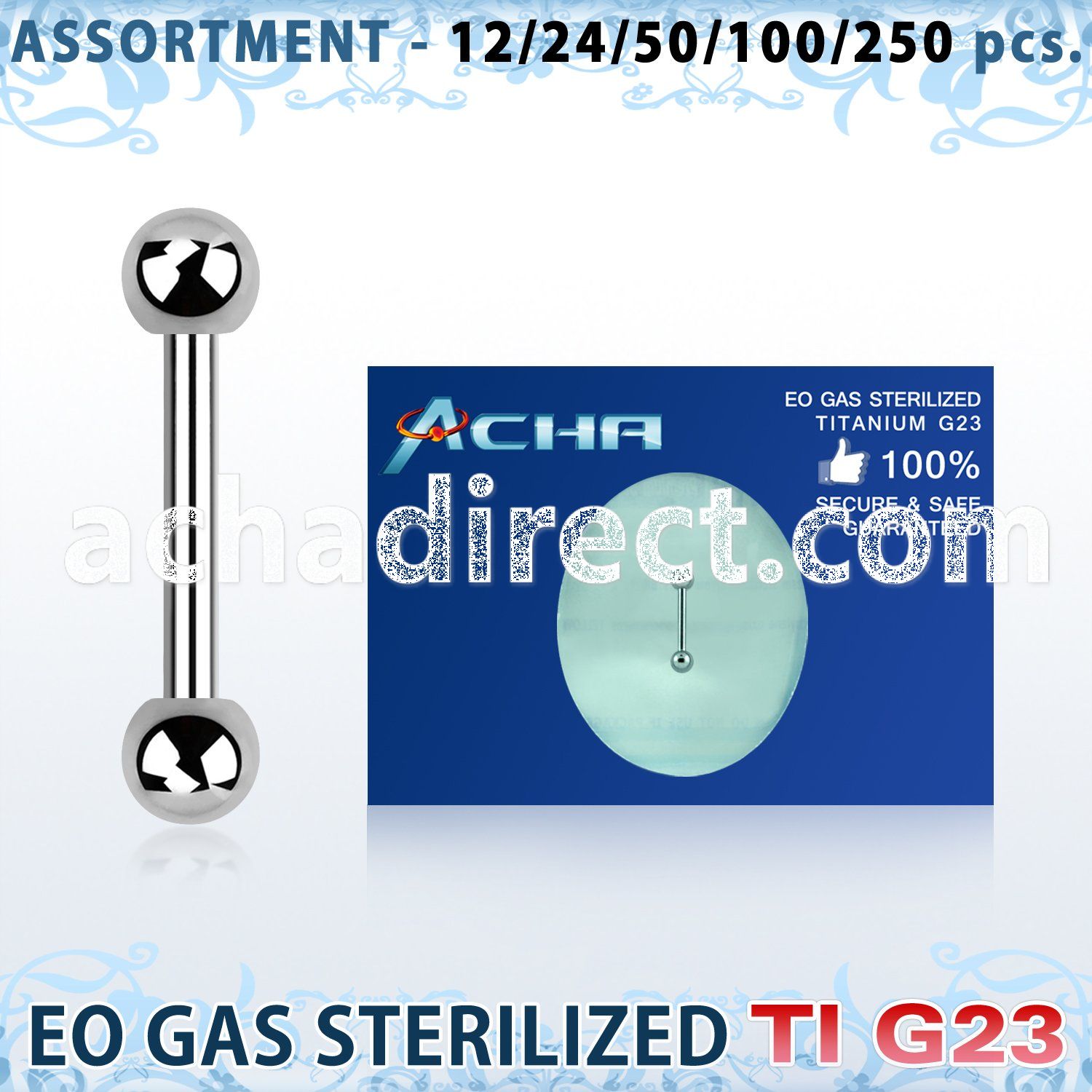 ublk481 sterilized titanium g23 eyebrow barbells with 3mm balls