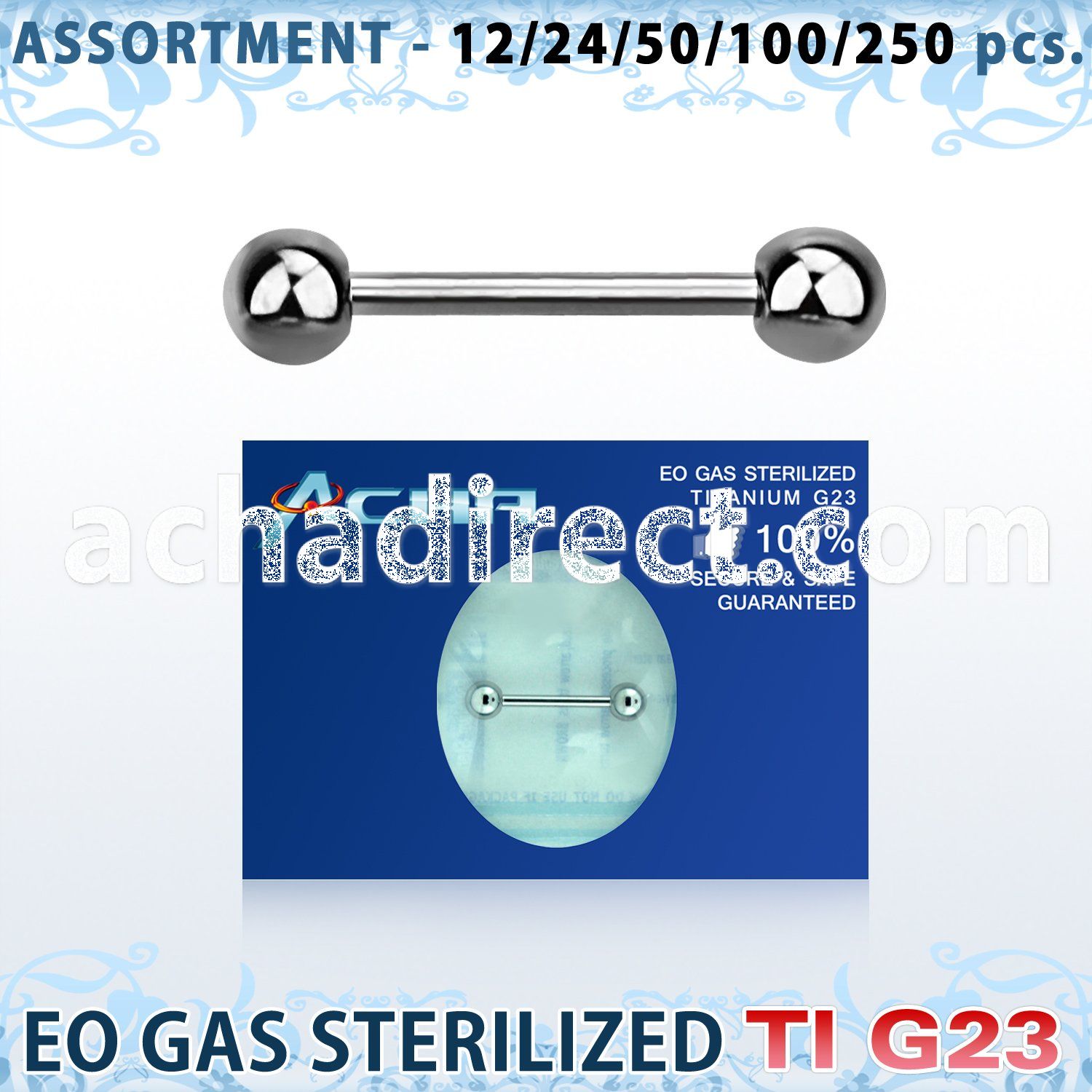 ublk482 sterilized titanium g23 nipple barbell with a 5mm ball