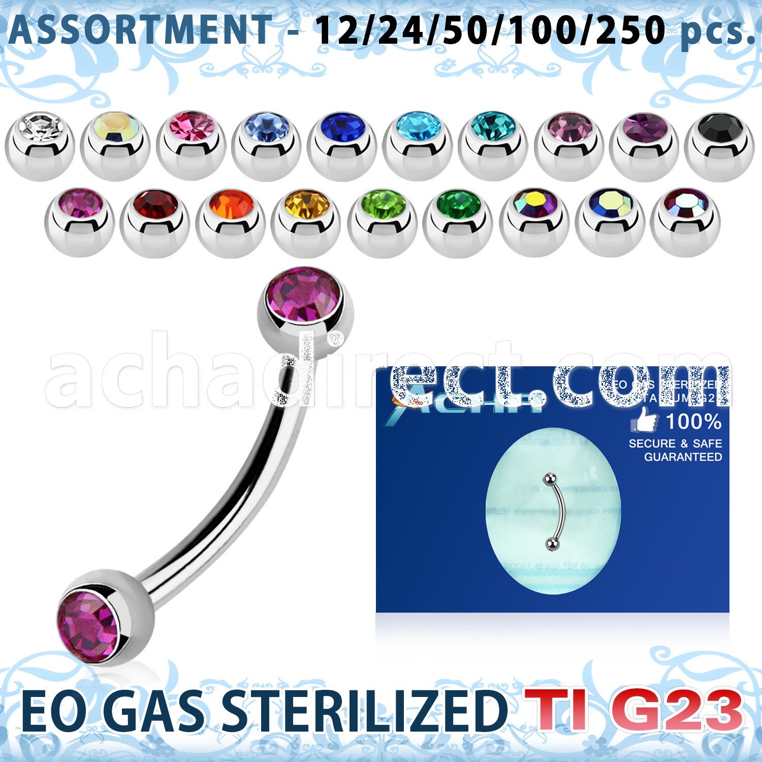 ublk486 eo gas sterilized piercing titanium g23 eyebrow banana 3mm