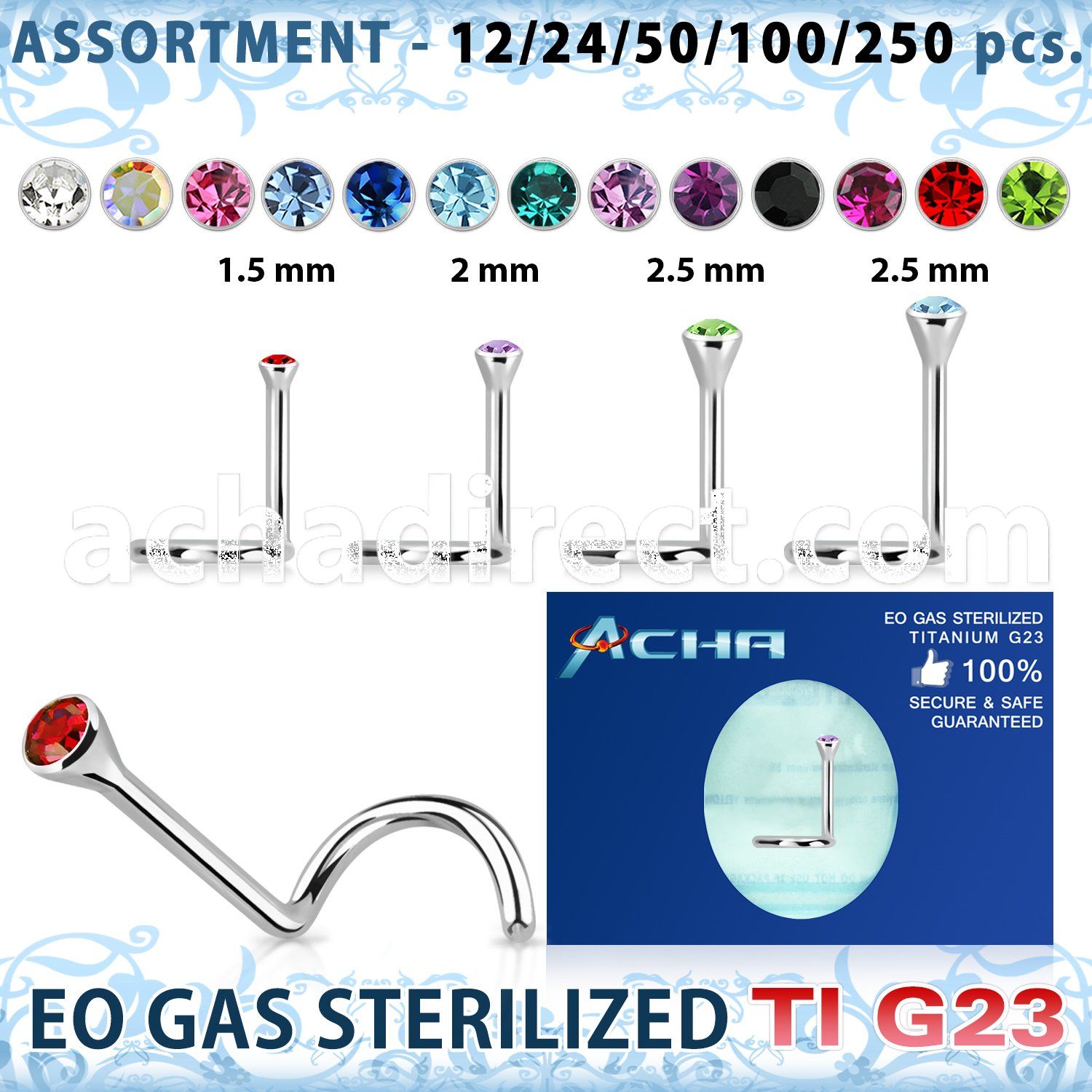 ublk490 sterilized titanium g23 nose screw w1 5mm bezel crystal