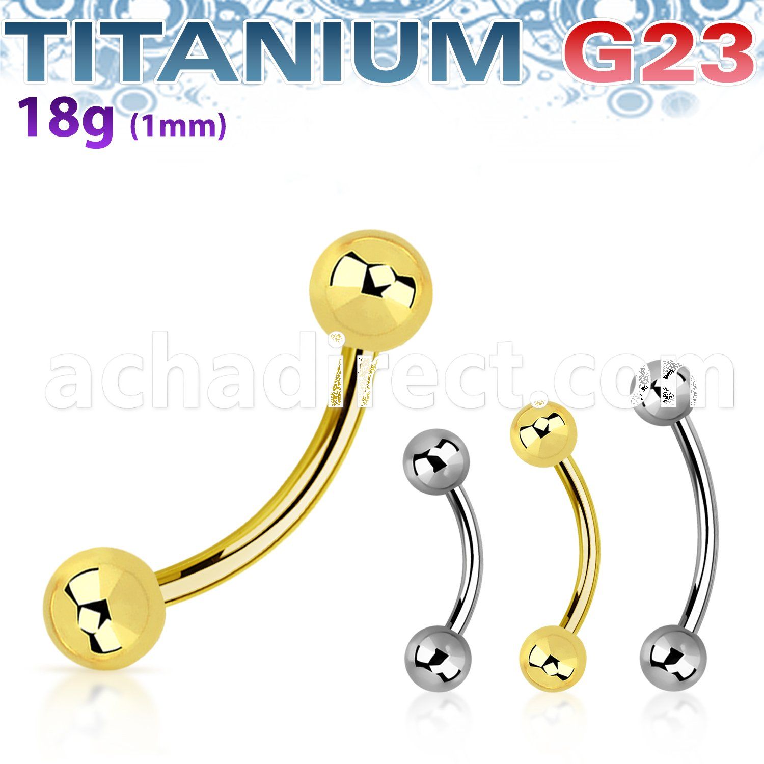 ubn18b3 titanium g23 eyebrow banana 18g 3mm balls