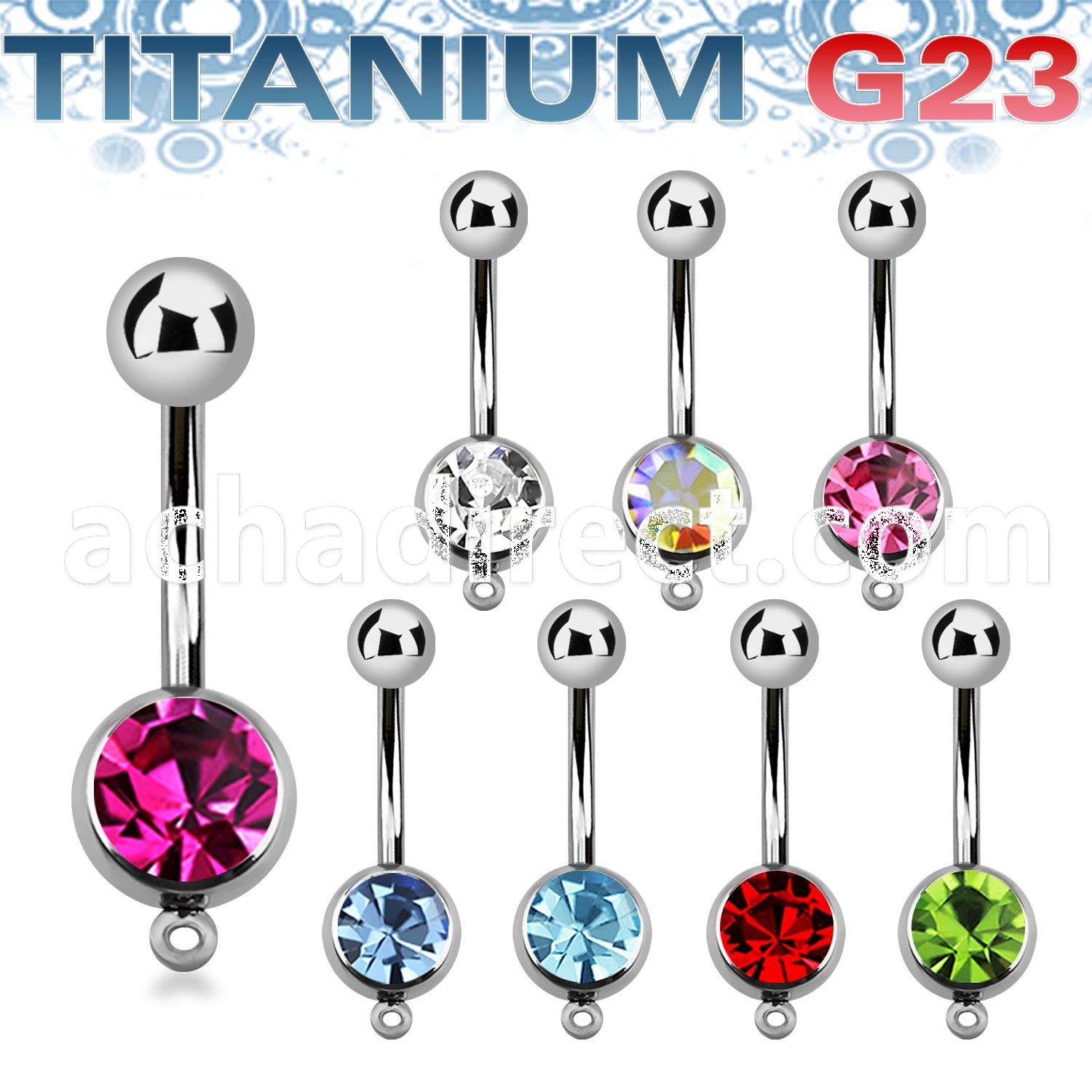 ubn1cgh titanium g23 belly banana with 8mm bezel jewel w hook