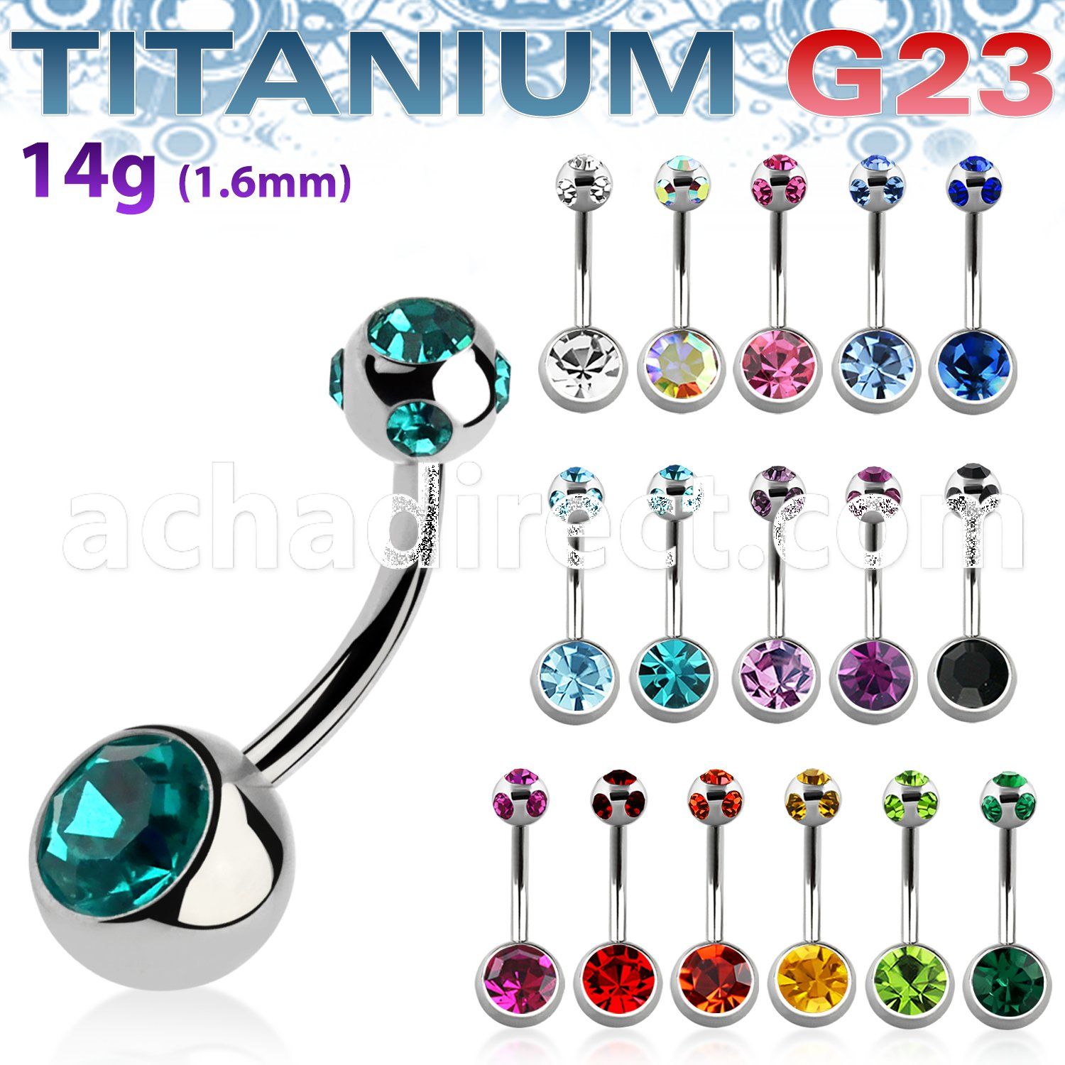ubn2cgmj titanium g23 banana w 8mm bezel jewel 5mm multi jewel