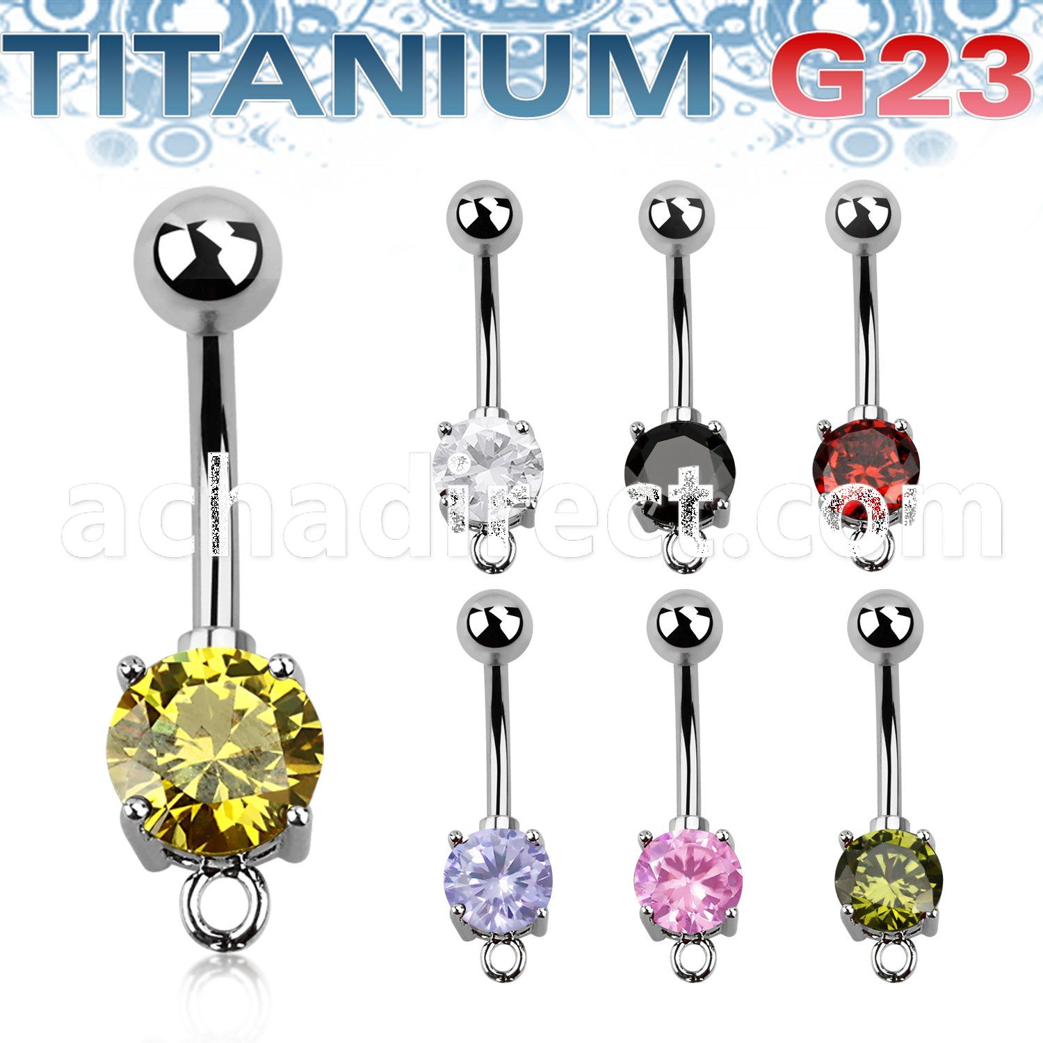 ubnczh titanium g23 belly banana with 8mm prong set cz hoop