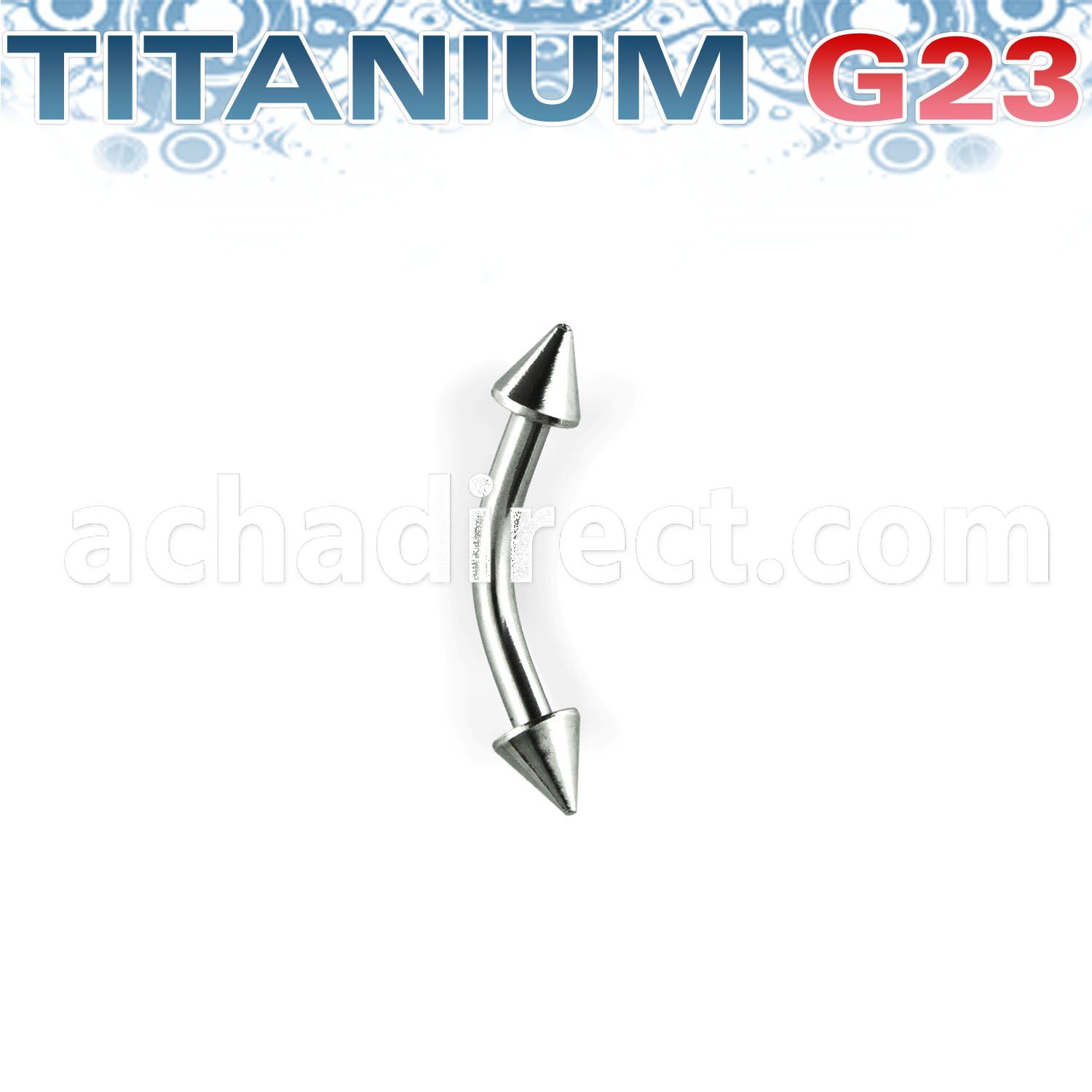 ubnen25 titanium g23 banana eyebrow ring with 2 5mm cones