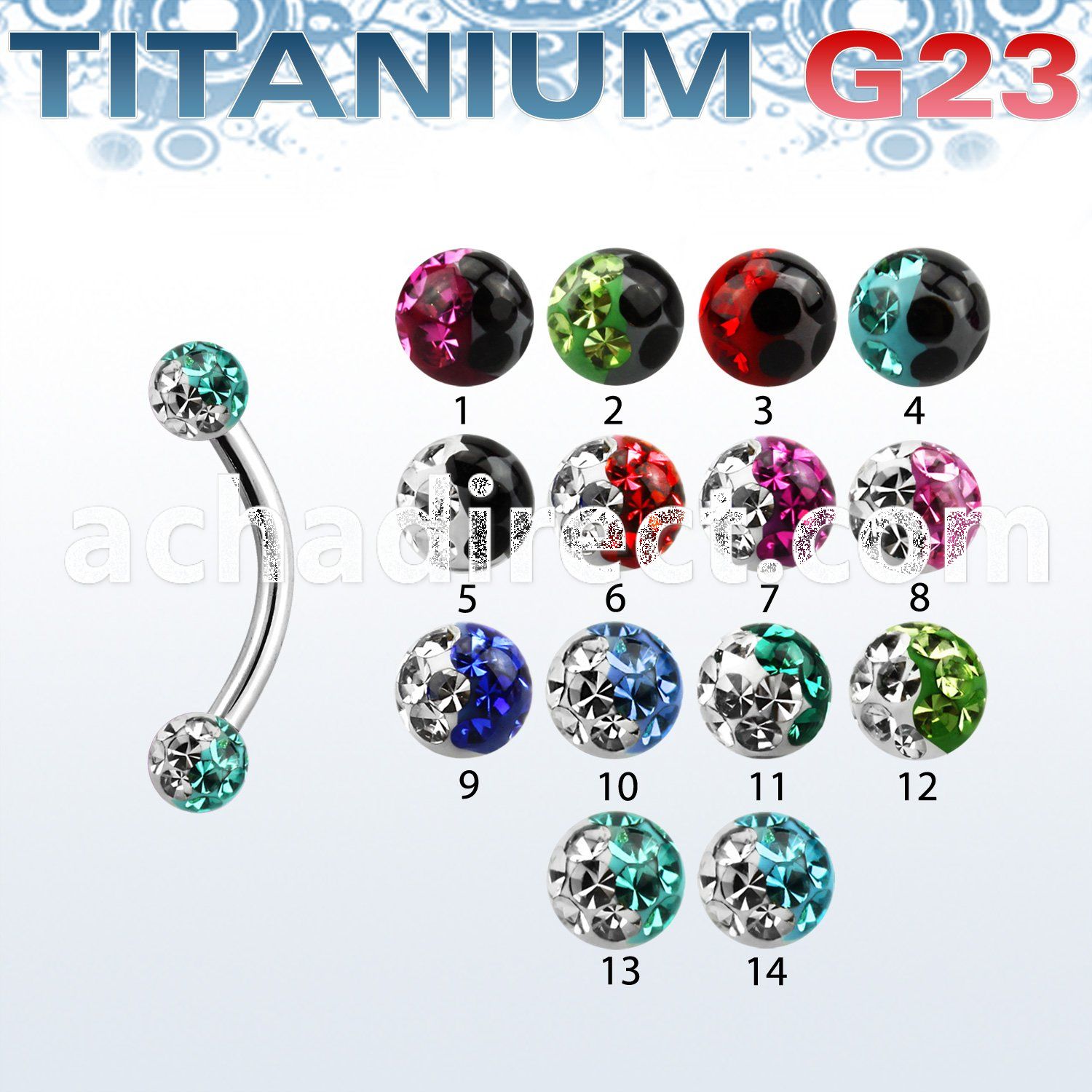ubnfr3e titanium g23 eyebrow banana w 3mm 2 color balls
