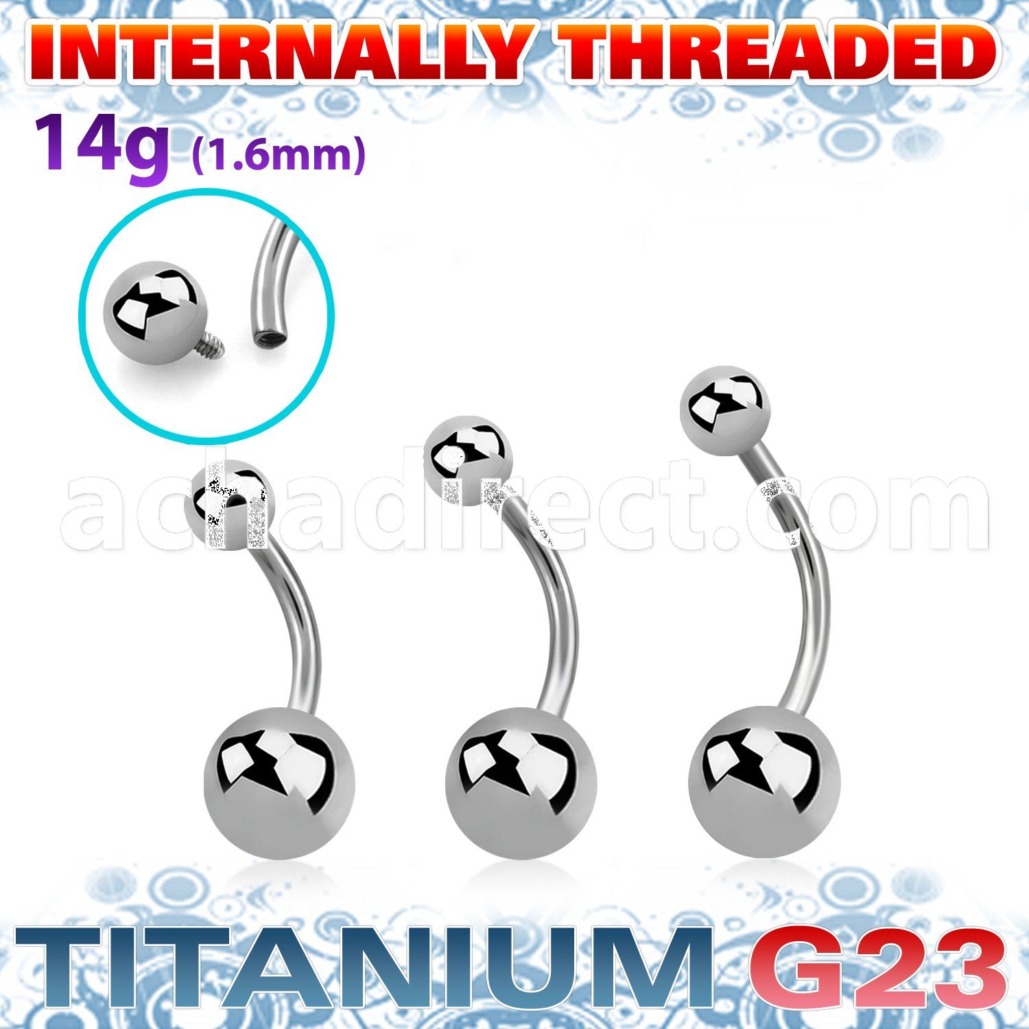 ubngin titanium g23 belly banana 5mm 8mm internally threaded