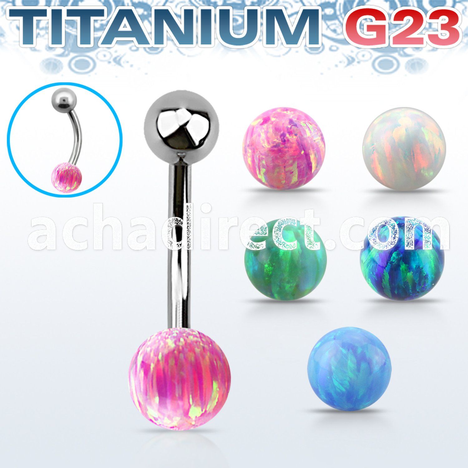 ubnop6 titanium g23 banana belly ring w 6mm synthetic opal ball