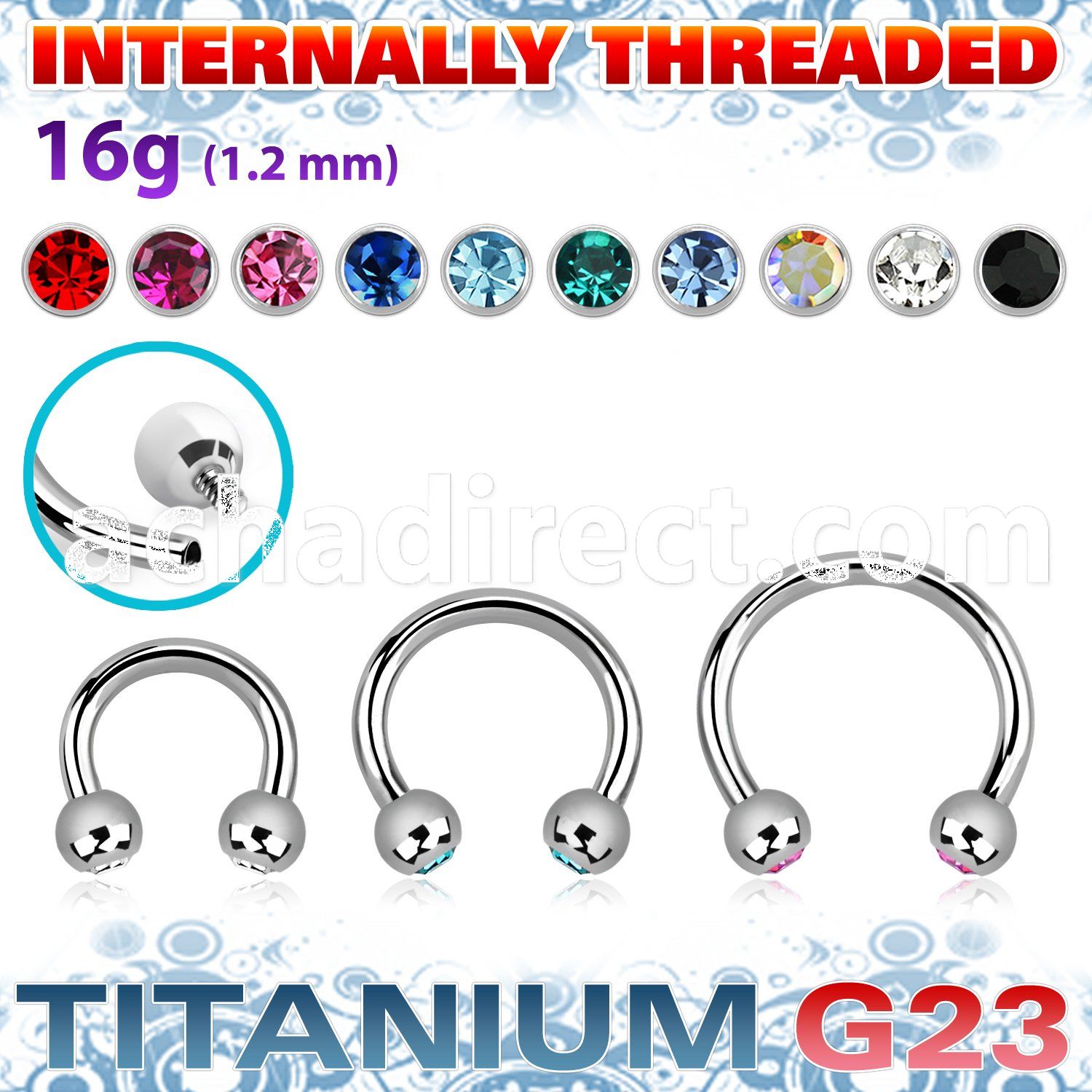 ucbejb3i titaniumg23 internal circular barbell 3mm jewelball