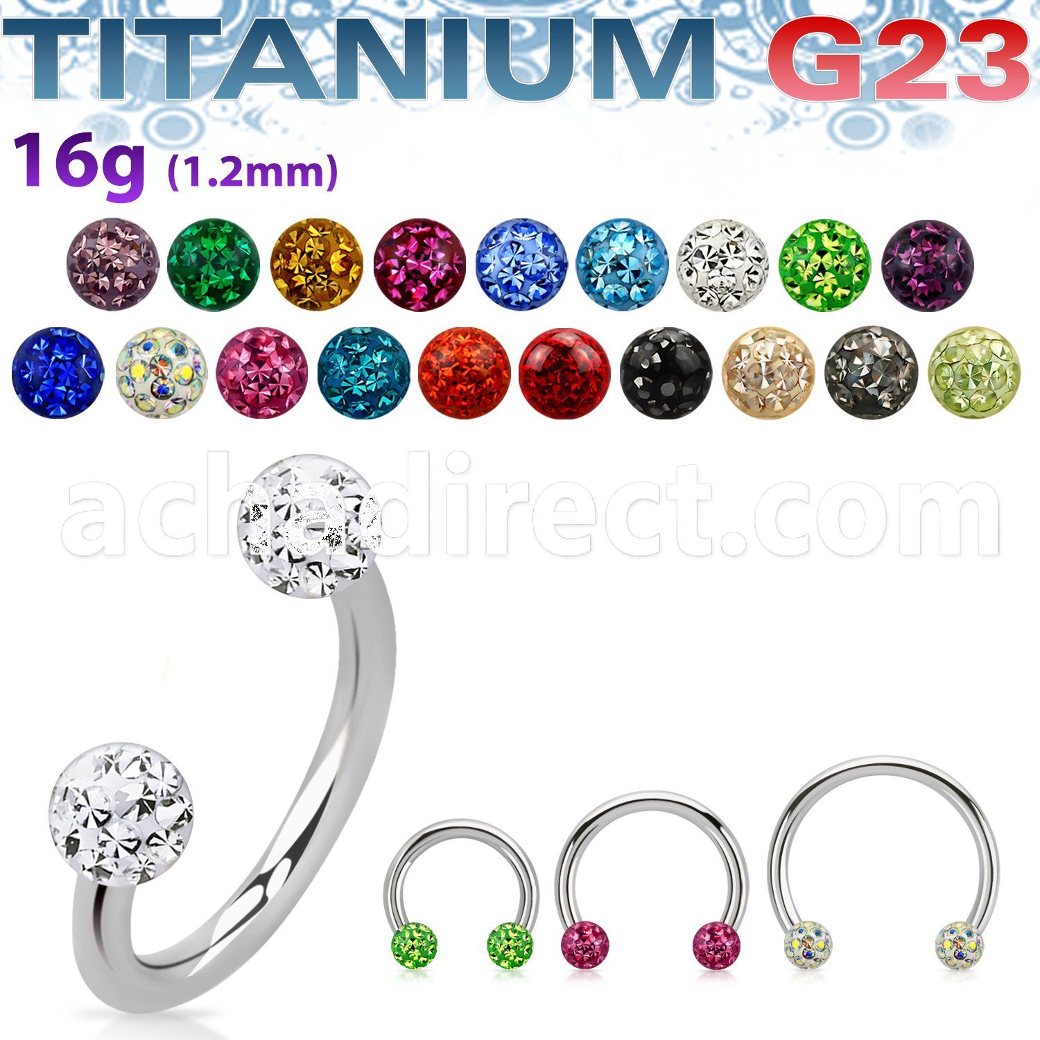 ucbfr3 titanium g23 circular barbell 3mm multi crystal balls
