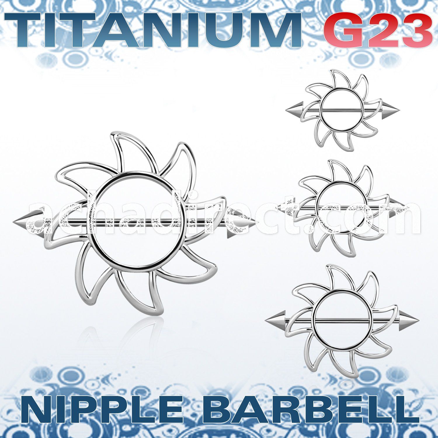 ucnp103 sun nipple shield w titanium g23 barbell w 5mm cones