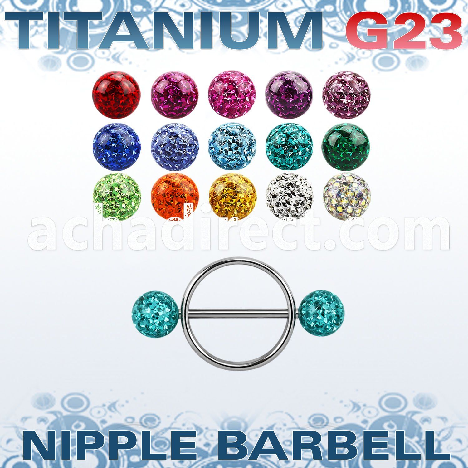 ufnpe5 nipple shield w titanium bar w 2 5mm multi crystal balls