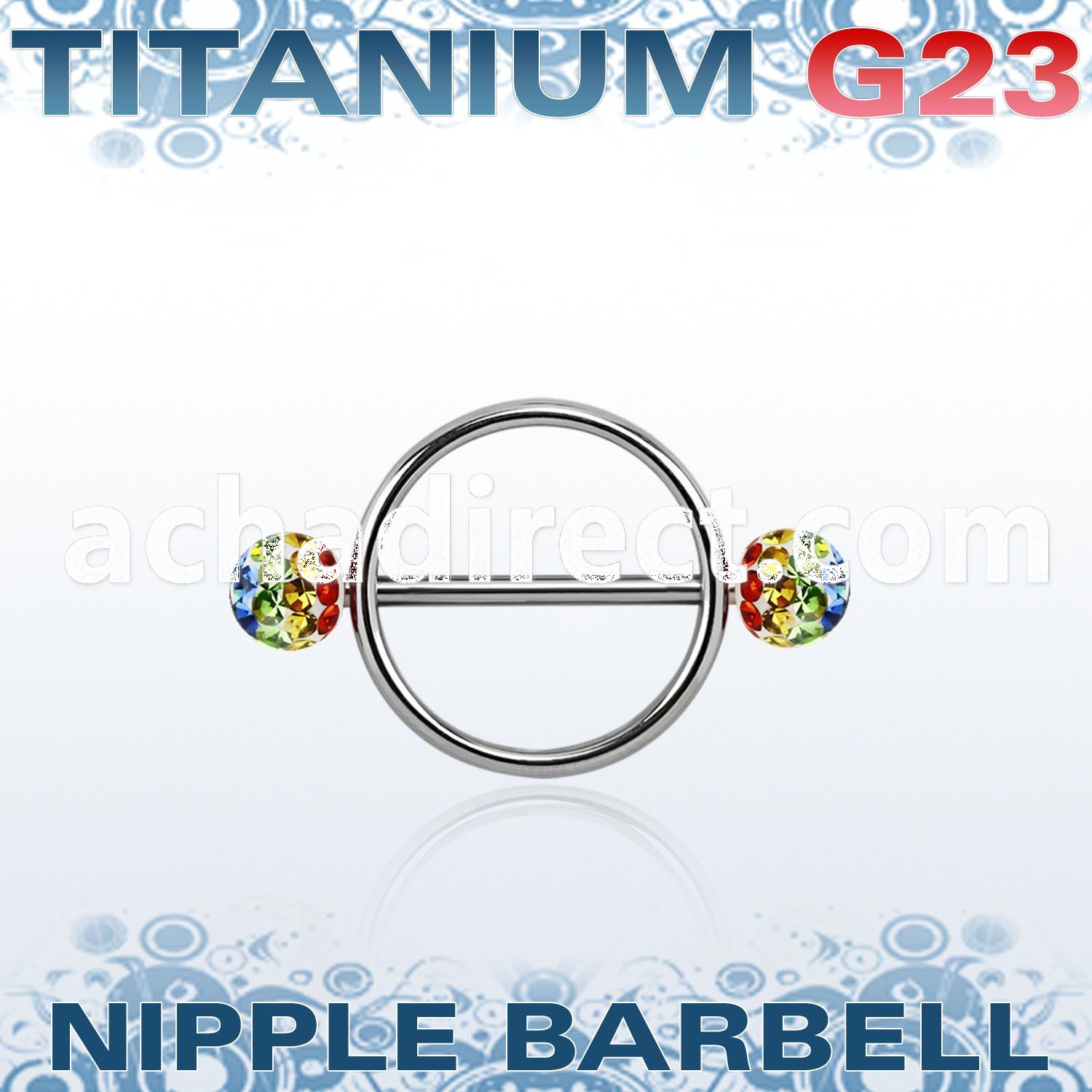 ugfnpe5 nipple shield w titanium bar w 2 5mm multi crystal balls