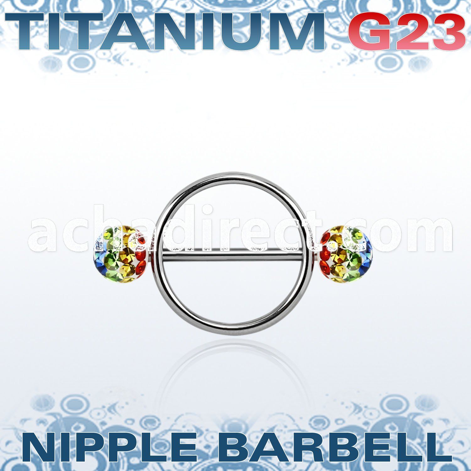 ugfnpe6 nipple shield w titanium bar w 2 6mm multi crystal balls