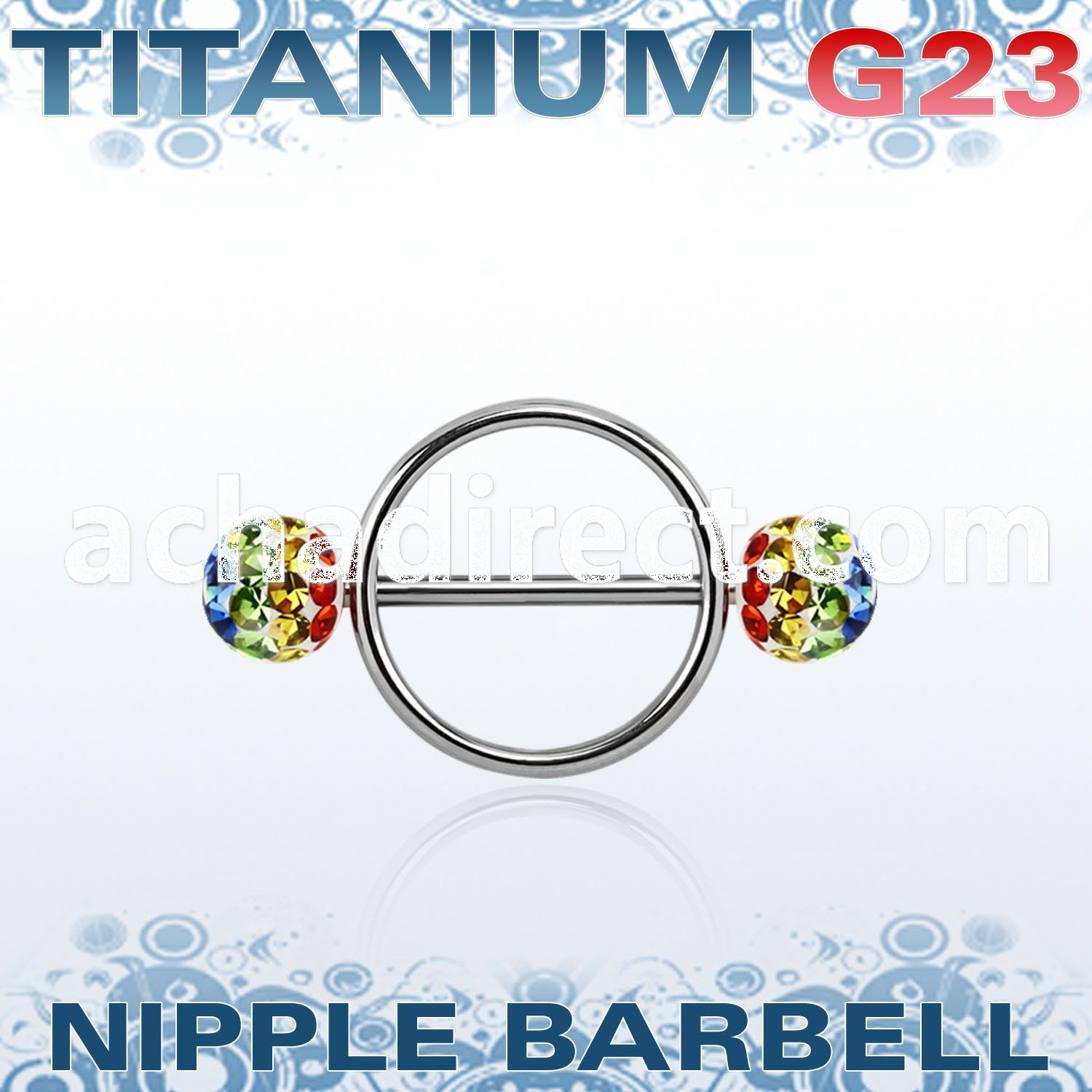 ugfnpe8 nipple shield w titanium bar w 2 8mm multi crystal balls