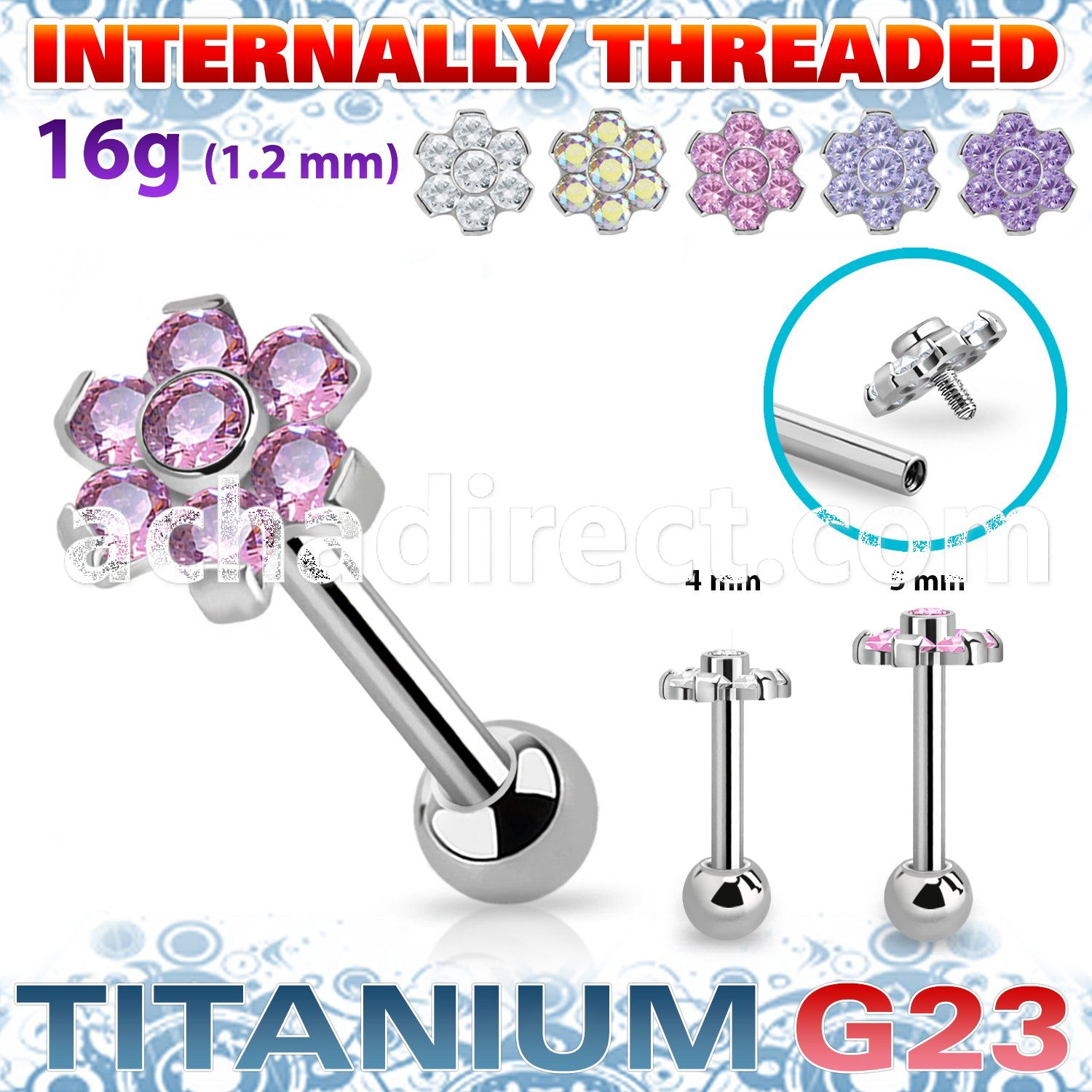 uhein10 titanium g23 internally threaded barbell 7 cz
