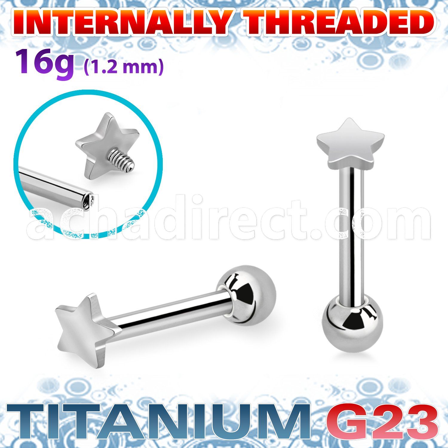 uhein1 titanium g23 internally threaded barbell 3mm flat
