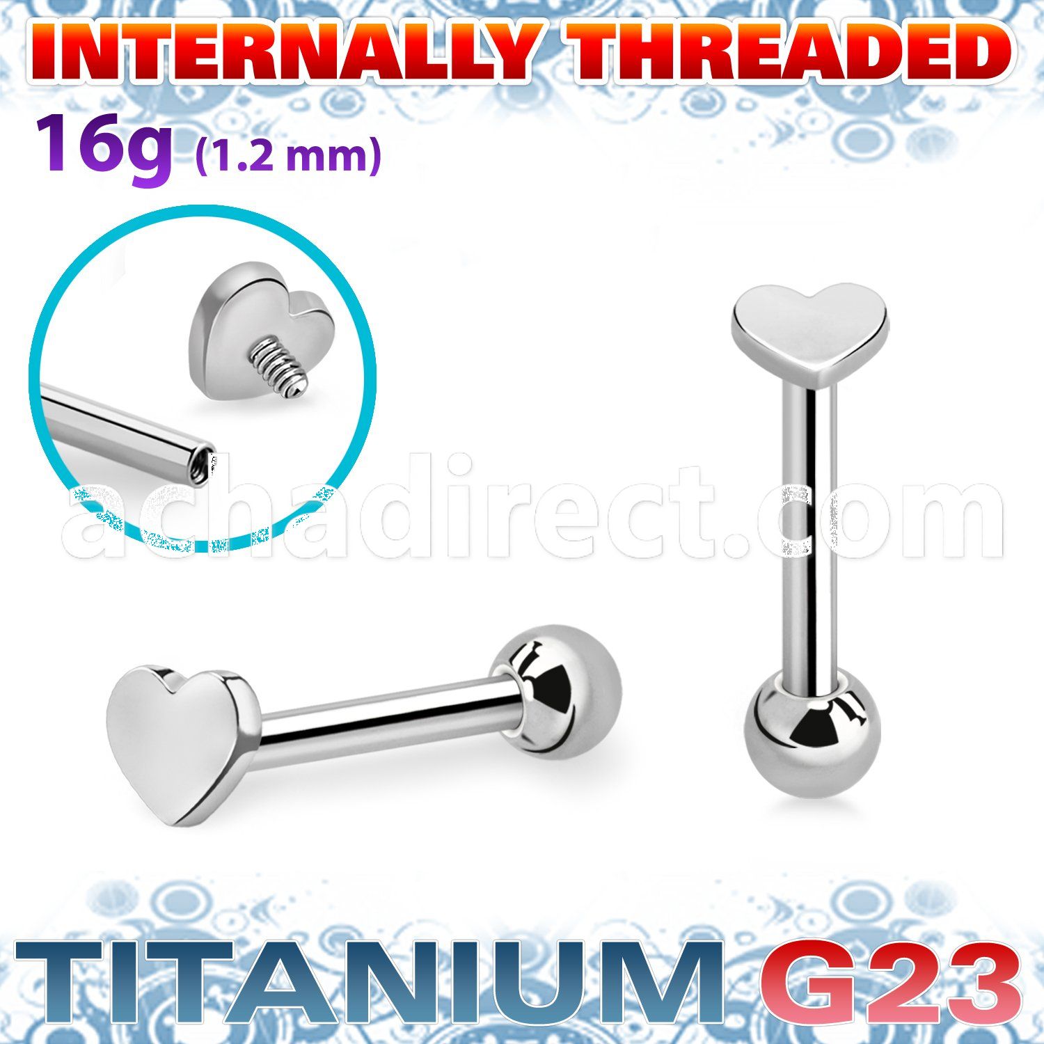 uhein3 titanium g23 internally threaded barbell 3mm flat