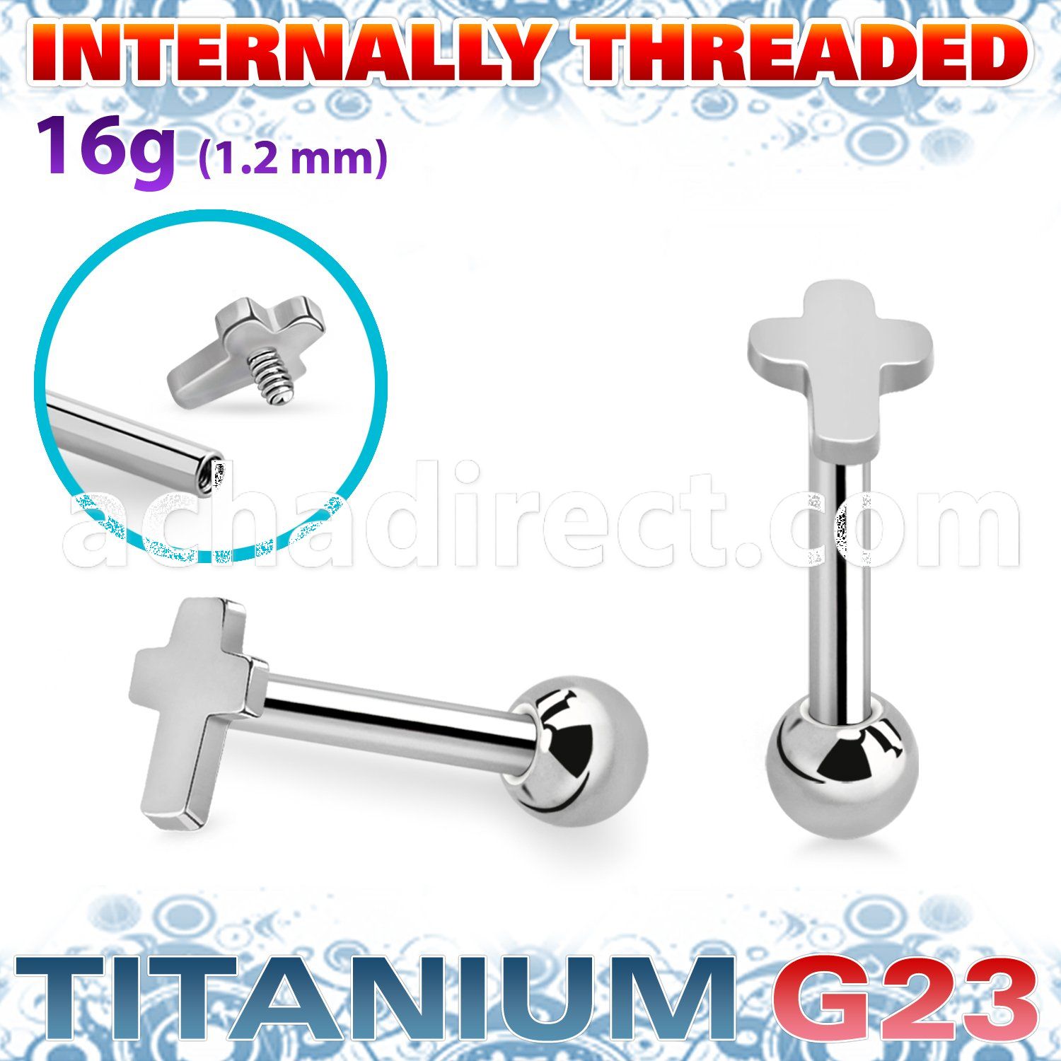 uhein4 titanium g23 internally threaded barbell 3mmby4mm flat