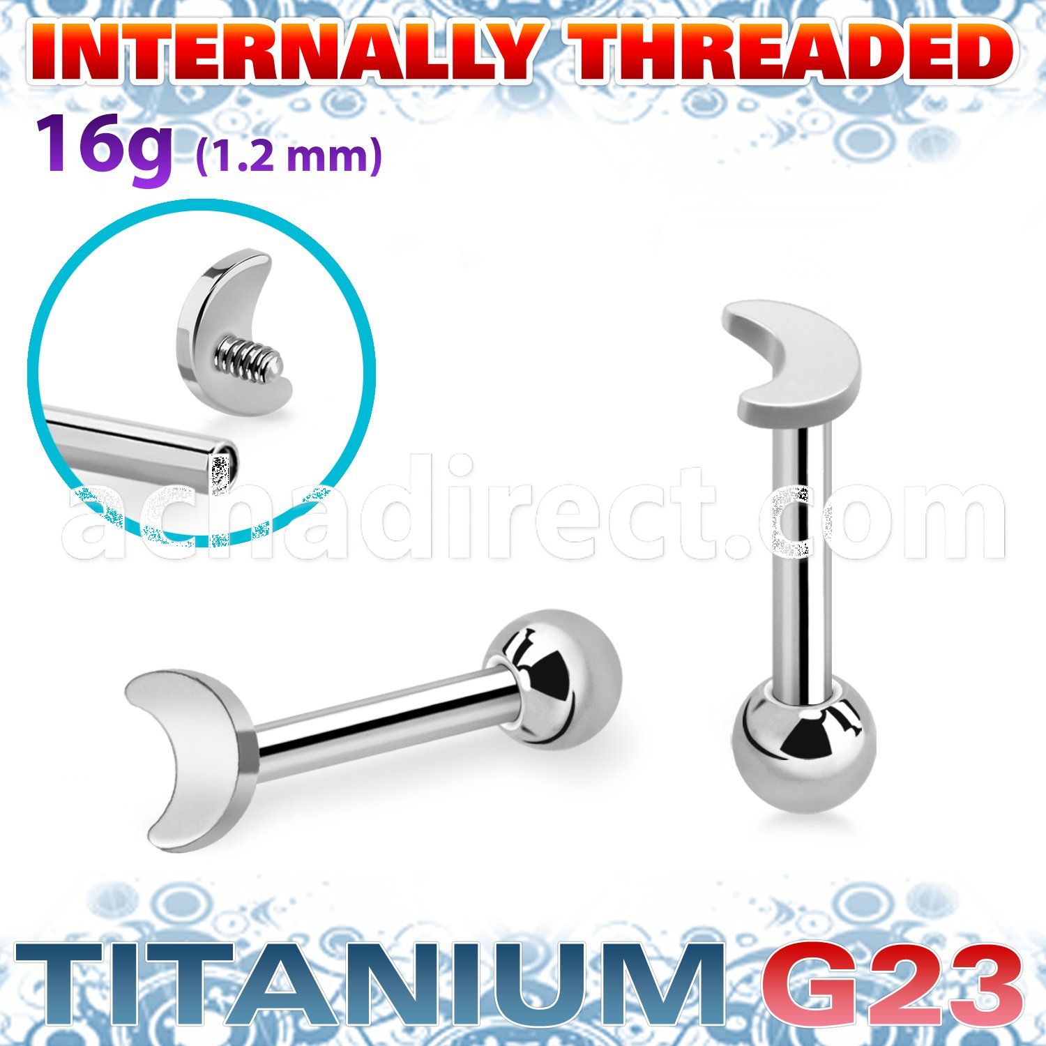 uhein5 titanium g23 internally threaded barbell 3mm flat