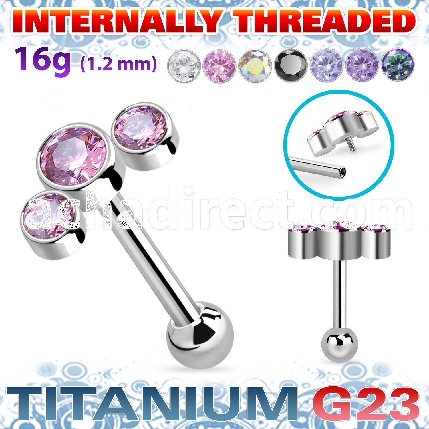 uhein9 titanium g23 internally threaded barbell 3 cz