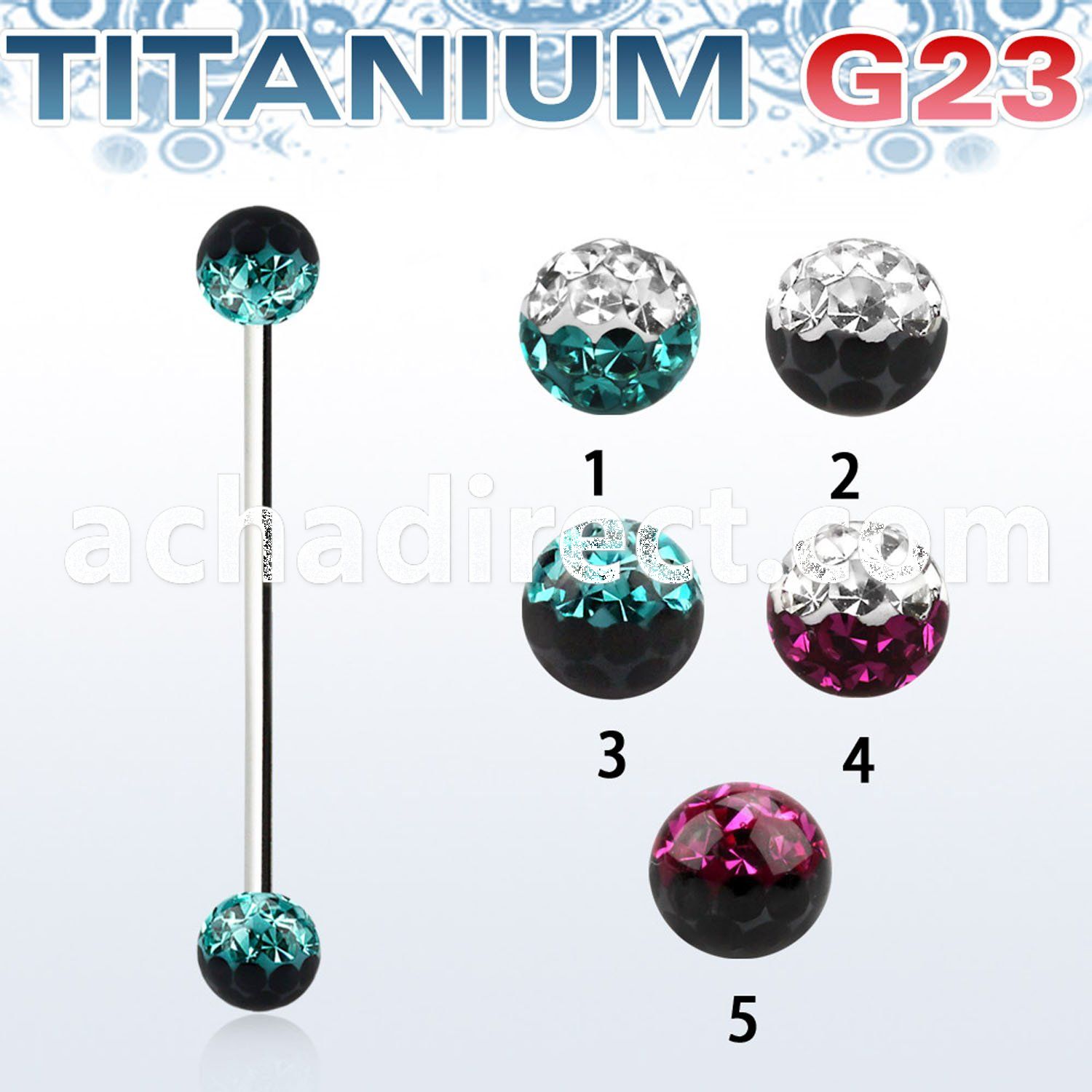 uinfr5e titanium g23 industrial barbell with 2 color balls