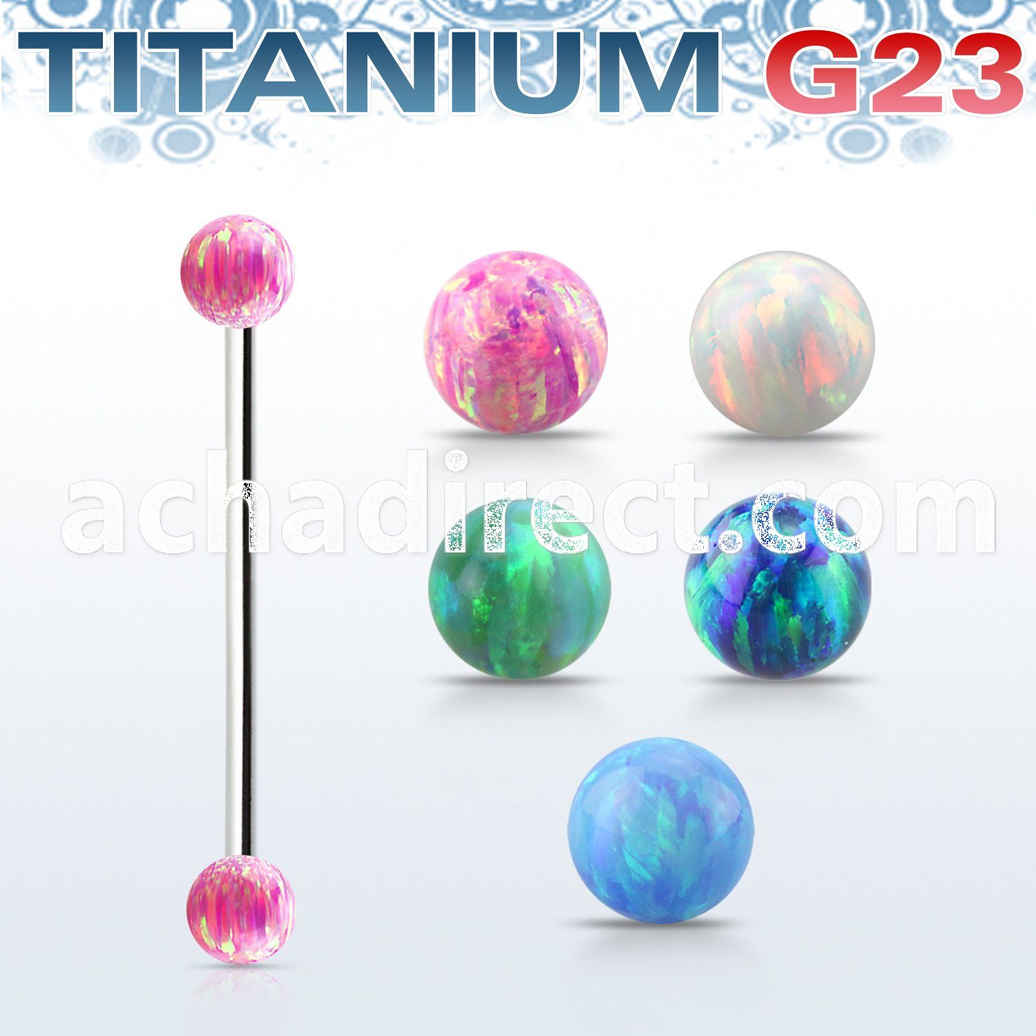 uinop5 titanium g23 industrial barbell 5mm synthetic opal balls
