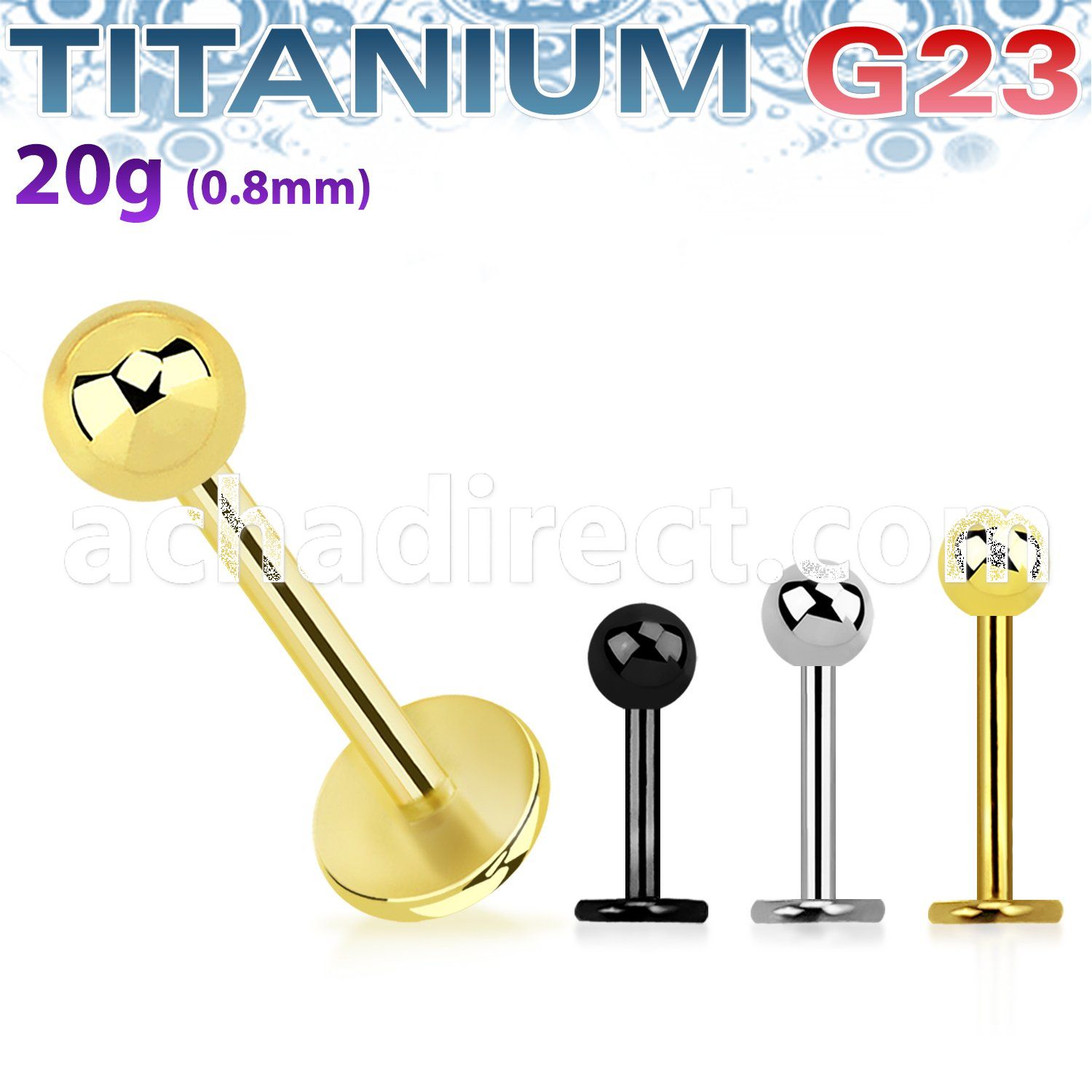 ulb20b3 titanium g23 eyebrow labret 20g ball