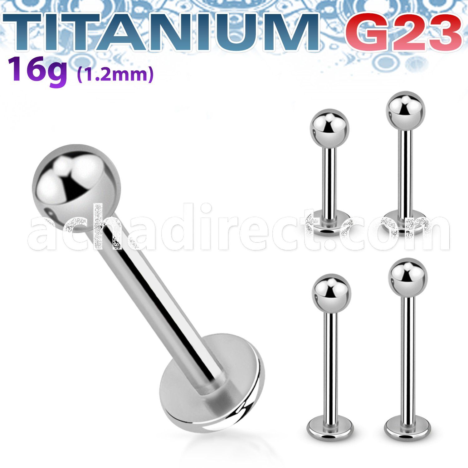 ulbb3 titanium g23 labret with a 3mm ball length 6mm 16mm