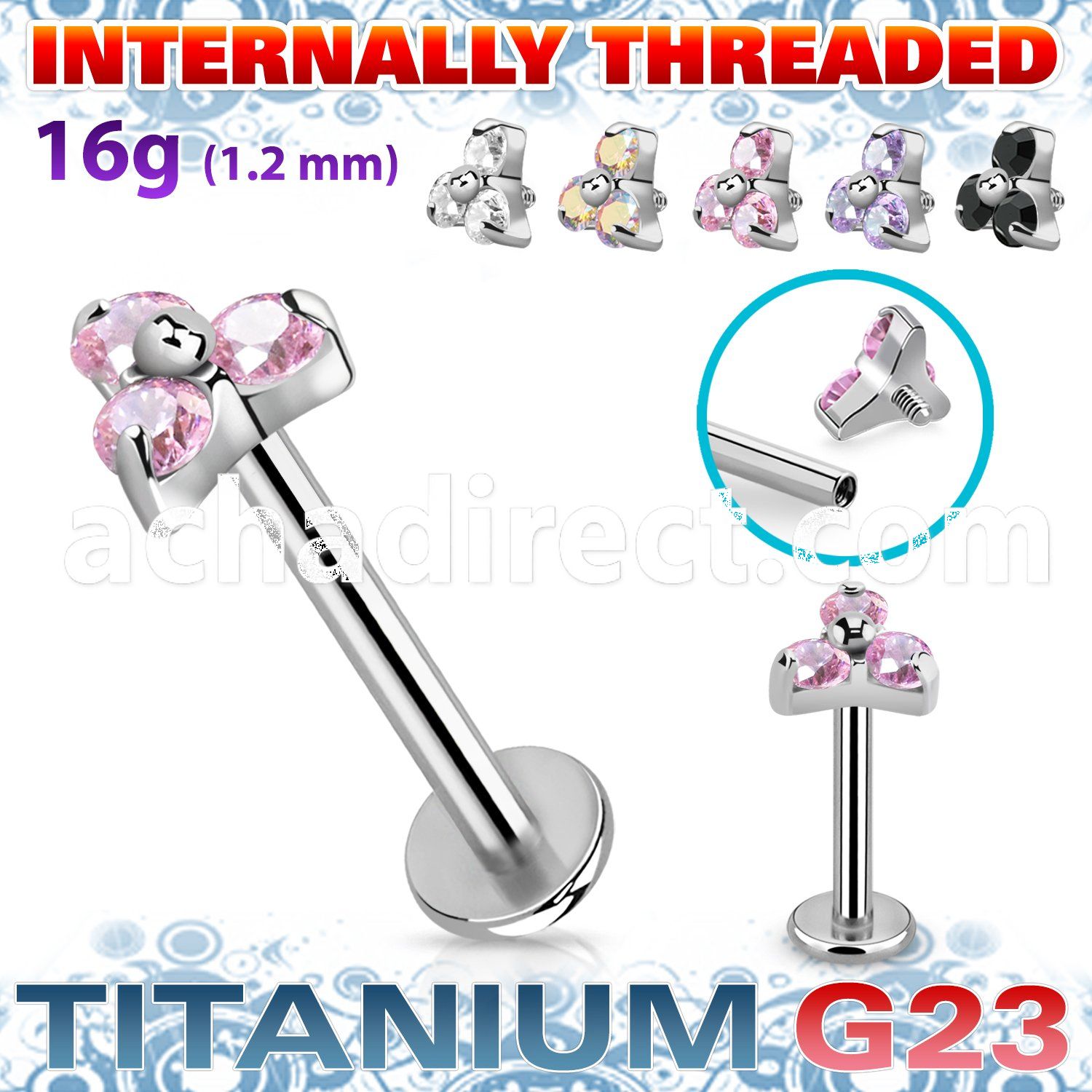 ulbin13 titanium g23 internally threaded labret 3 cz