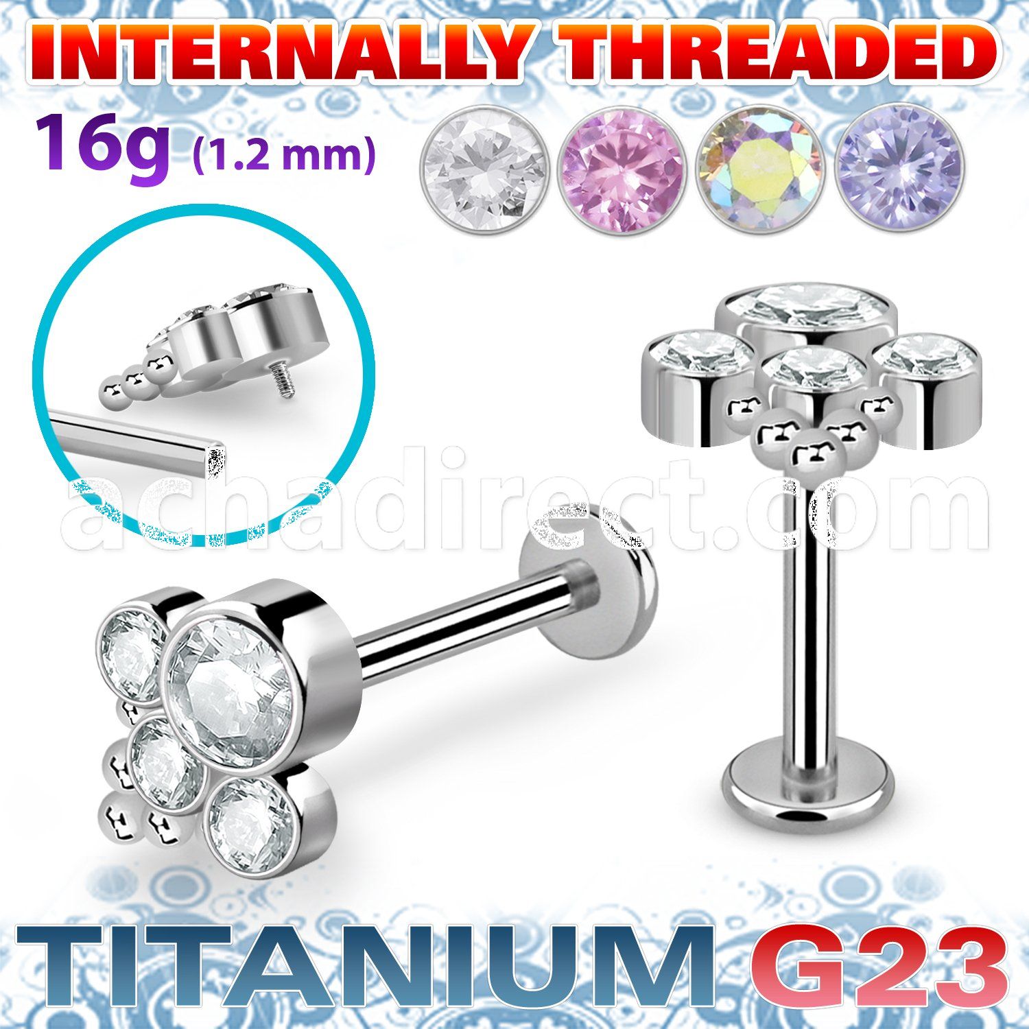 ulbin17 titanium g23 labret bohemian top cz internal