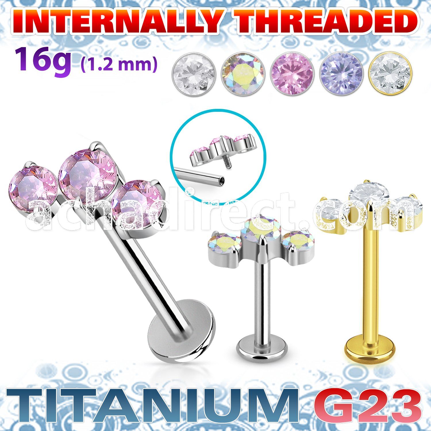 ulbin19 titanium g23 labret descending prong cz internal