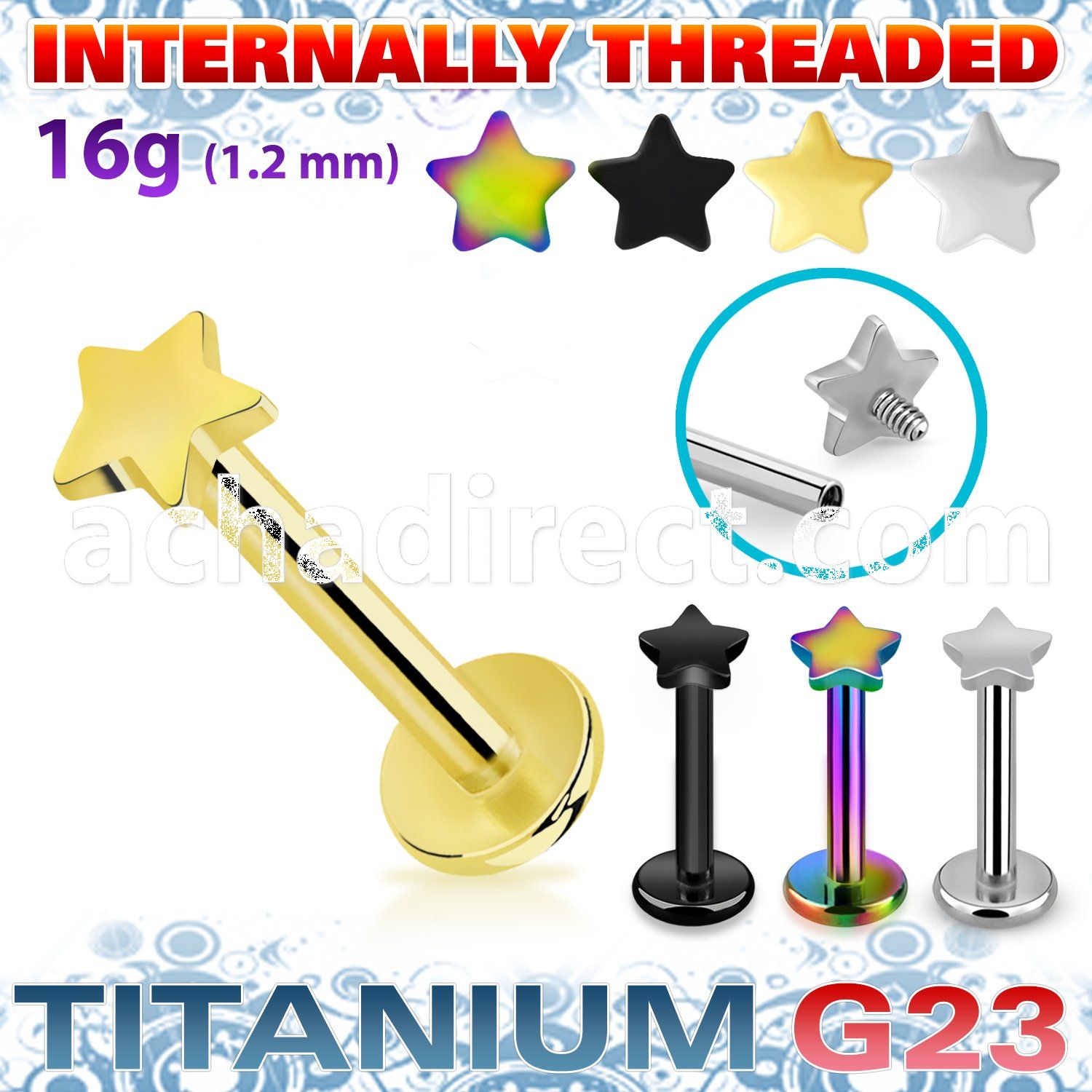 ulbin1 titanium g23 internally threaded labret 3mm flat