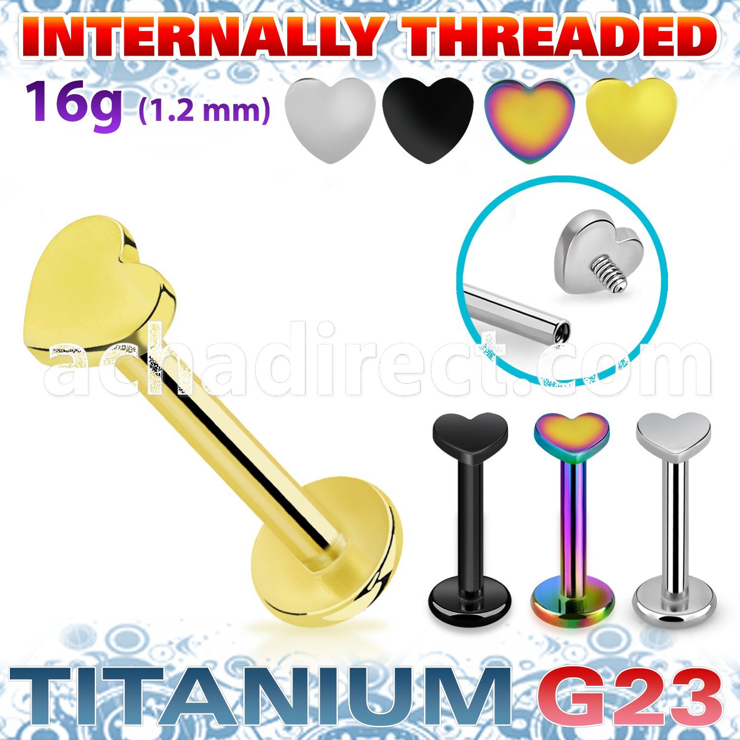 ulbin3 titanium g23 internally threaded labret 3mm flat